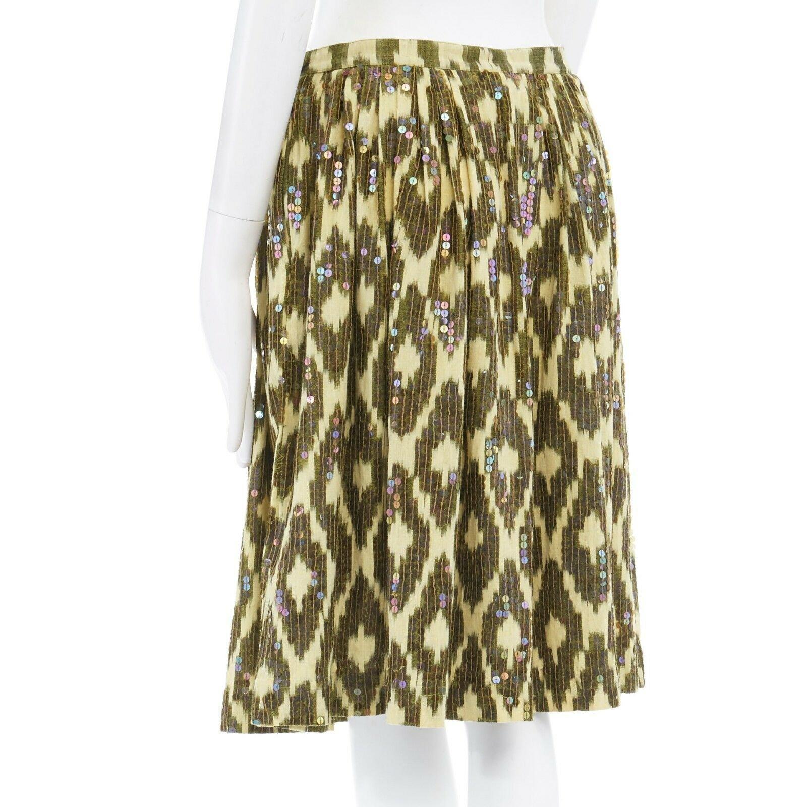 Yellow ASHISH yellow abstract leopard sport iridescent sequin embellished skirt S
