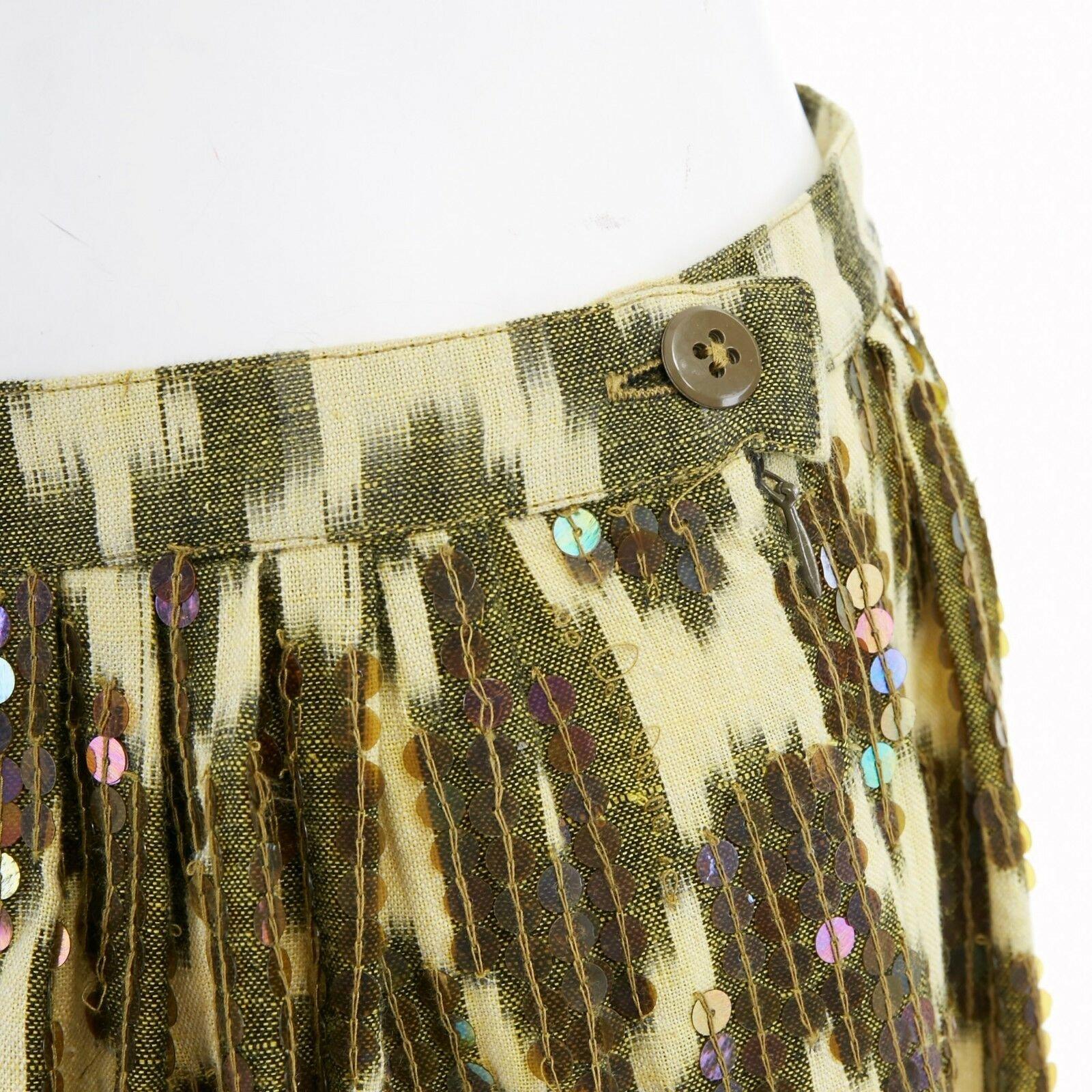 ASHISH yellow abstract leopard sport iridescent sequin embellished skirt S 1