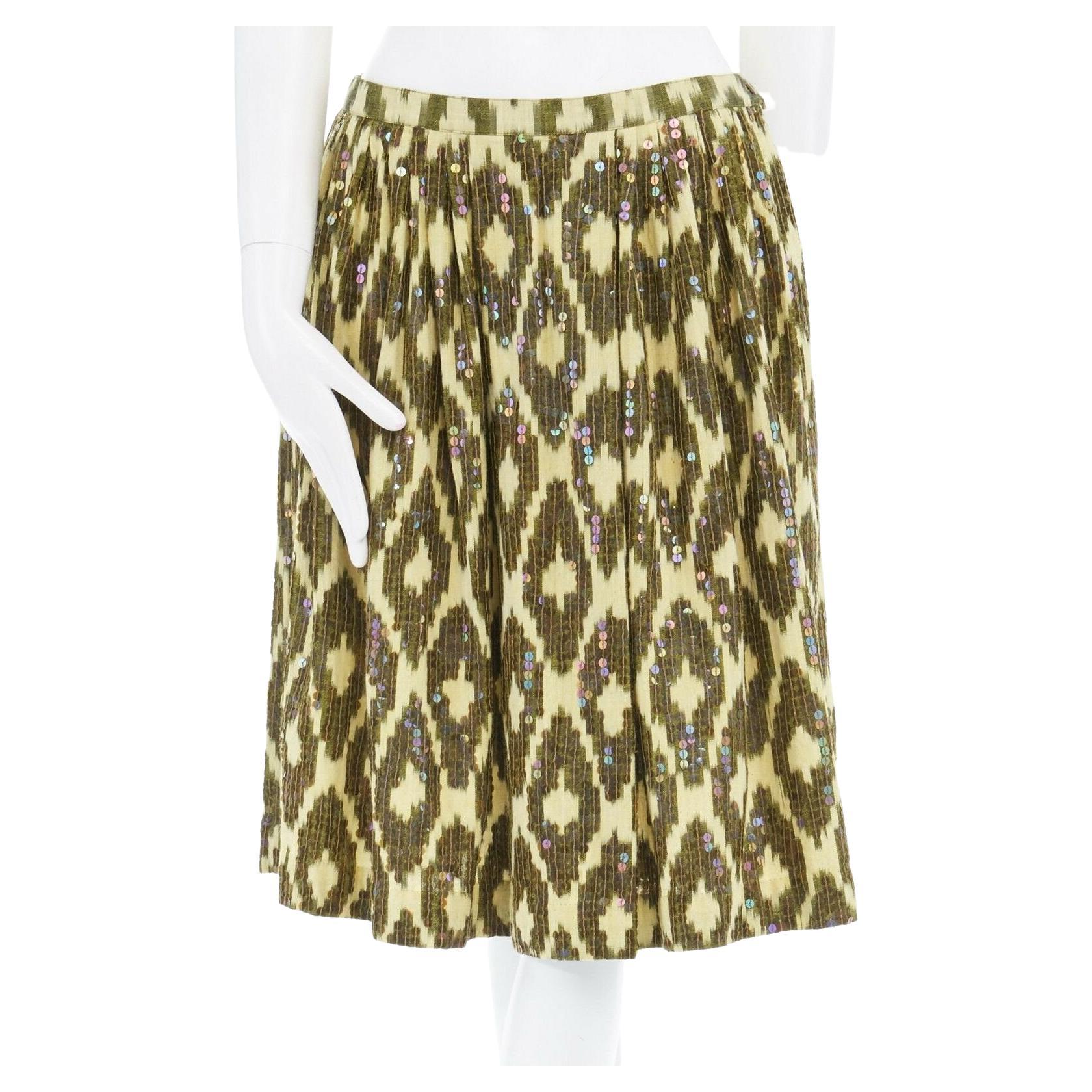 ASHISH yellow abstract leopard sport iridescent sequin embellished skirt S