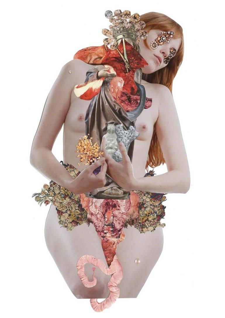 Ashkan Honarvar´s collages present the human body at the center of microcosmic theaters of dichotomy in which irrationality permeates logic, serenity belies violence, and luxury secretes exploitation. Tragically vulnerable to injury yet resilient in