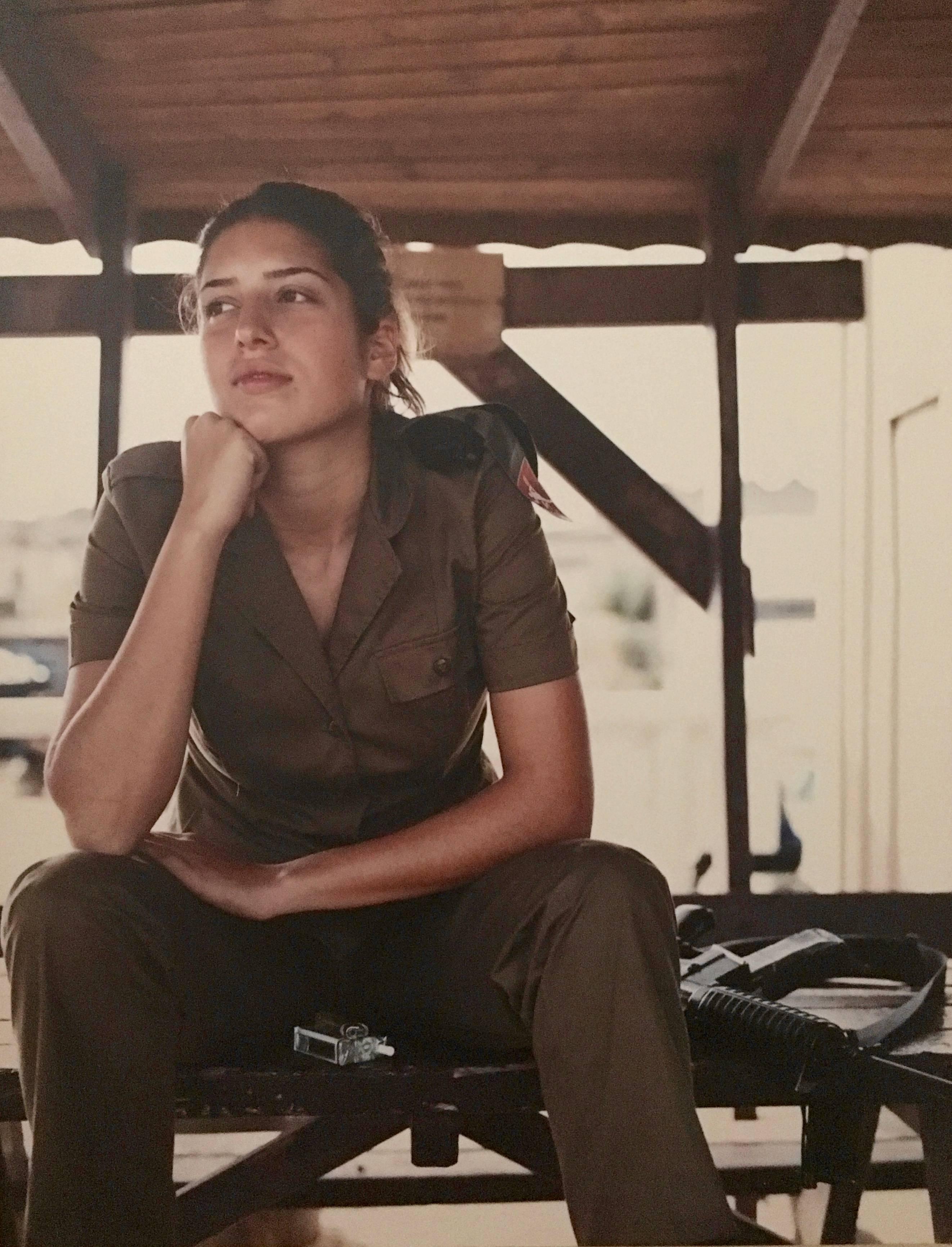 "Women of the IDF" Large Exhibition color Photograph 
30 x 40 inches, mounted on masonite and laminated. 
Edition of 4 + 2 artists proof. minor dings and bumps to edges Born in Tehran, Iran, Ashkan Sahihi moved with his family to West Germany at the