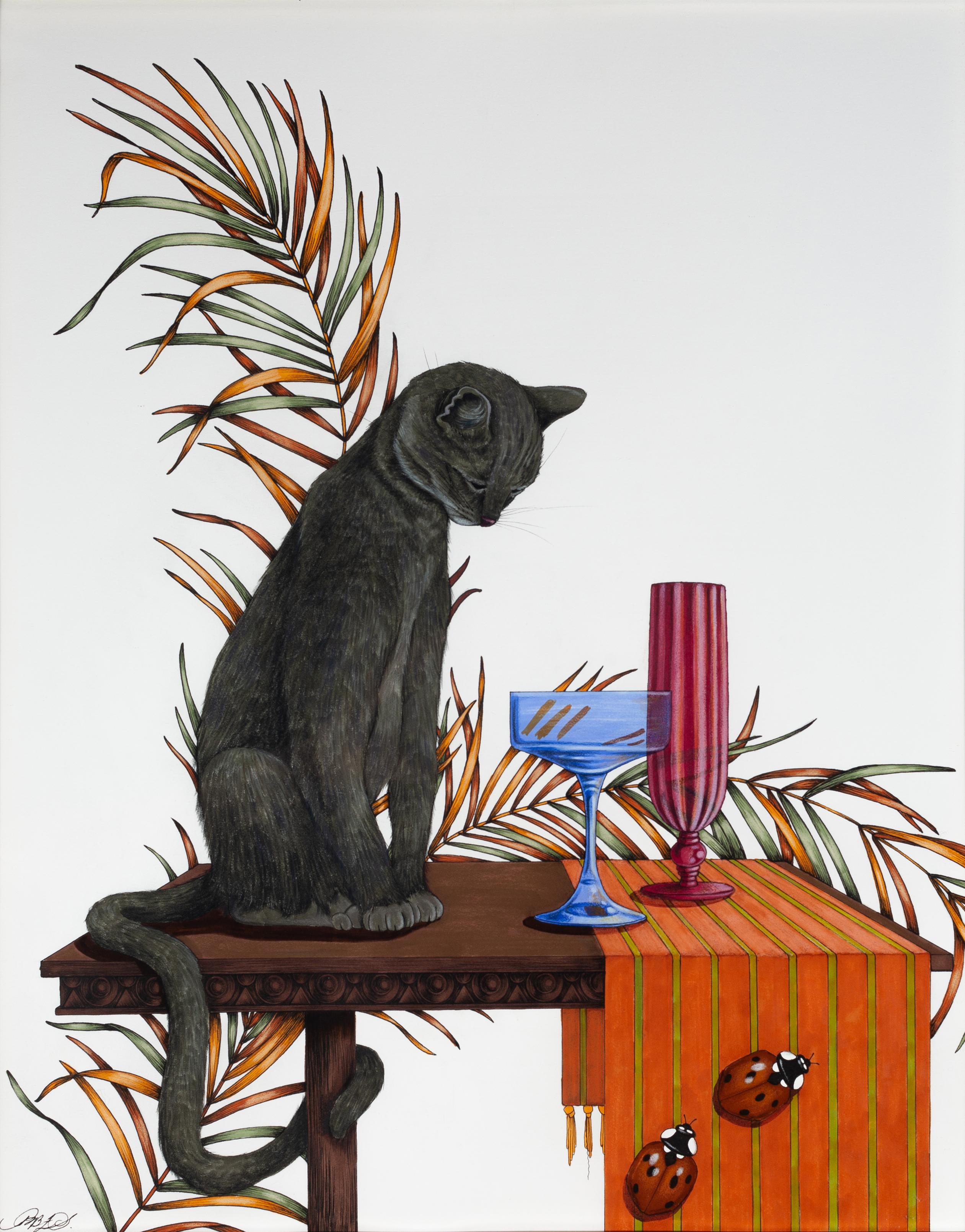 Ashlee Selburg Animal Painting - Champagne Cat