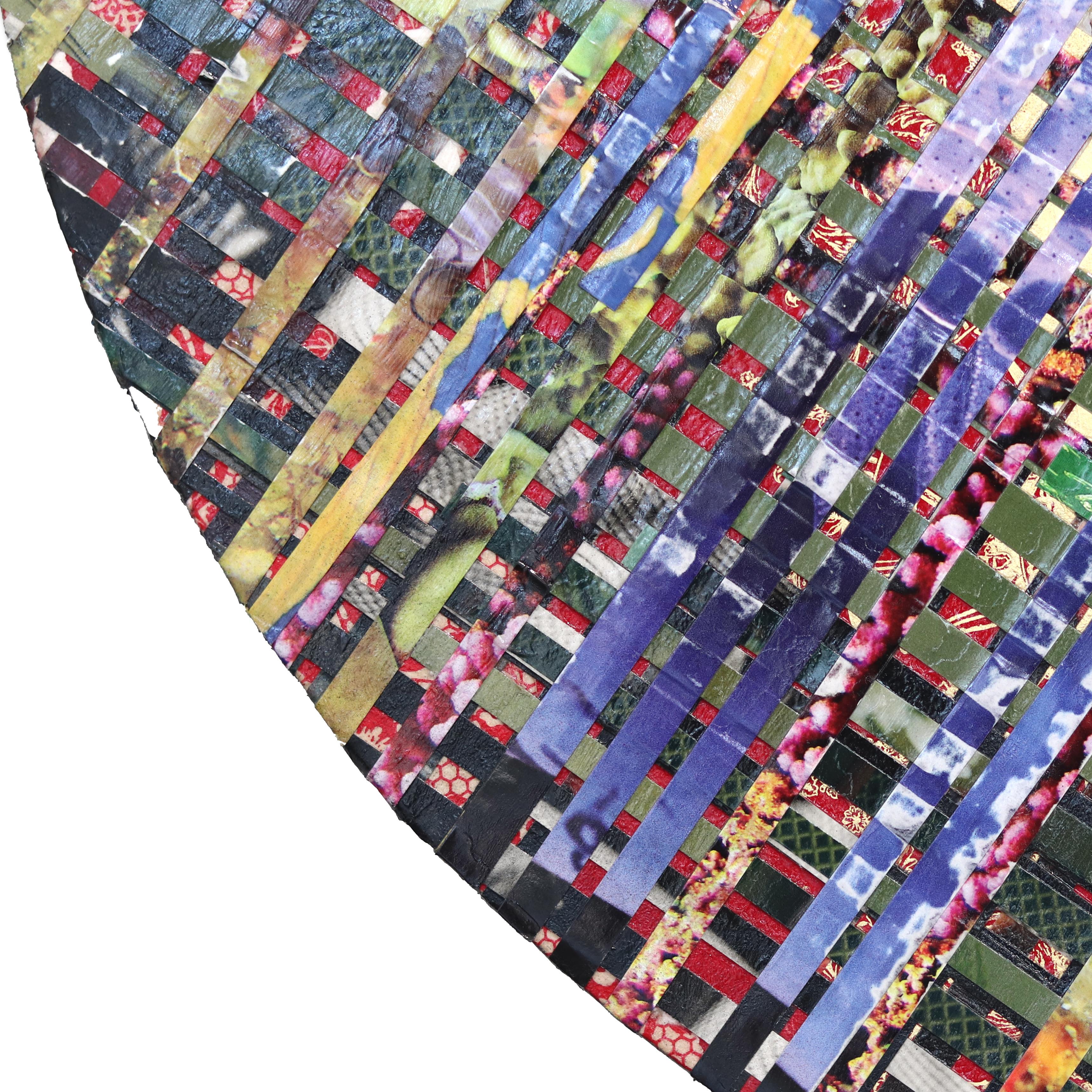 Birds of Paradise Lost - Round Abstract Colorful Mixed Media Artwork on Wood For Sale 2