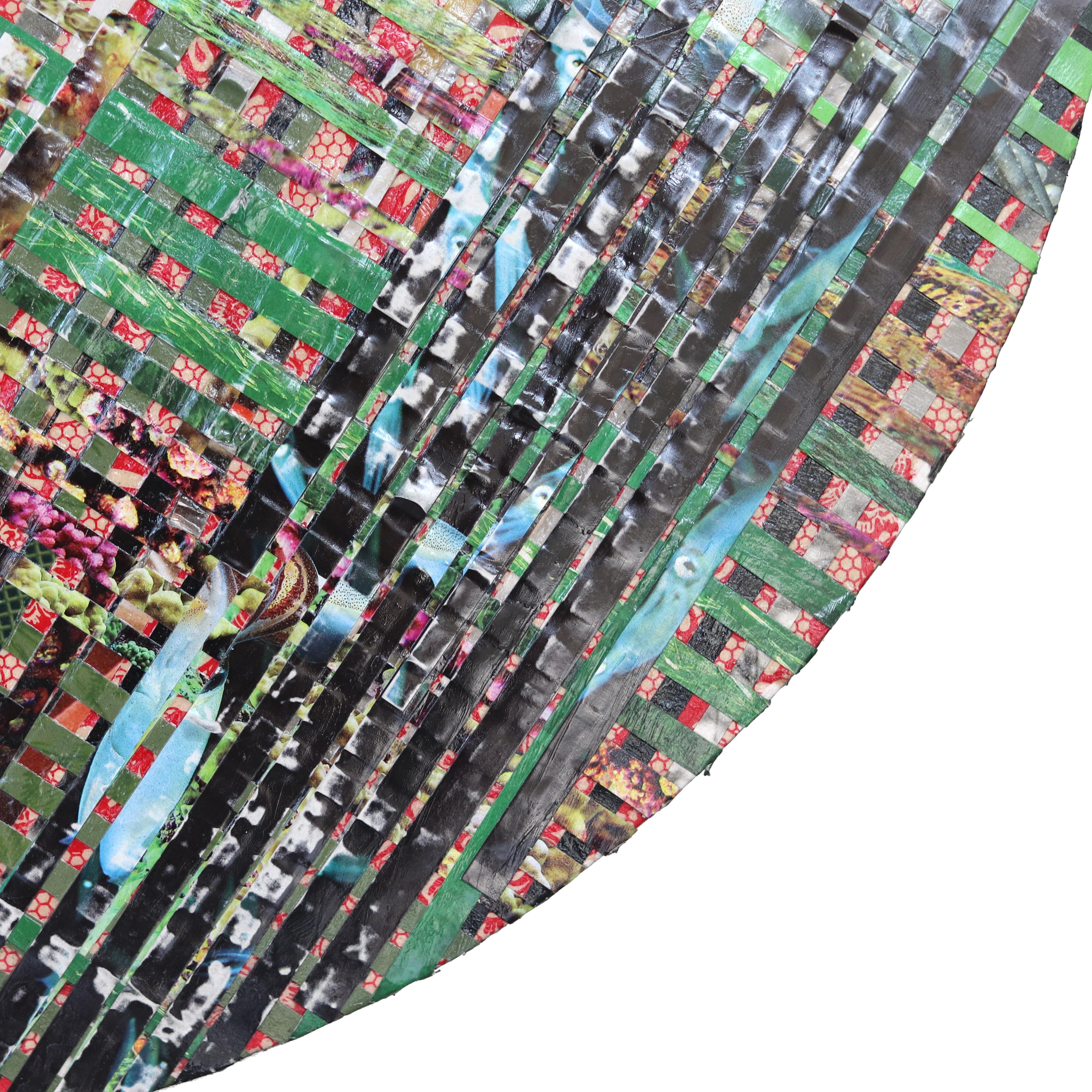 Birds of Paradise Lost - Round Abstract Colorful Mixed Media Artwork on Wood For Sale 3