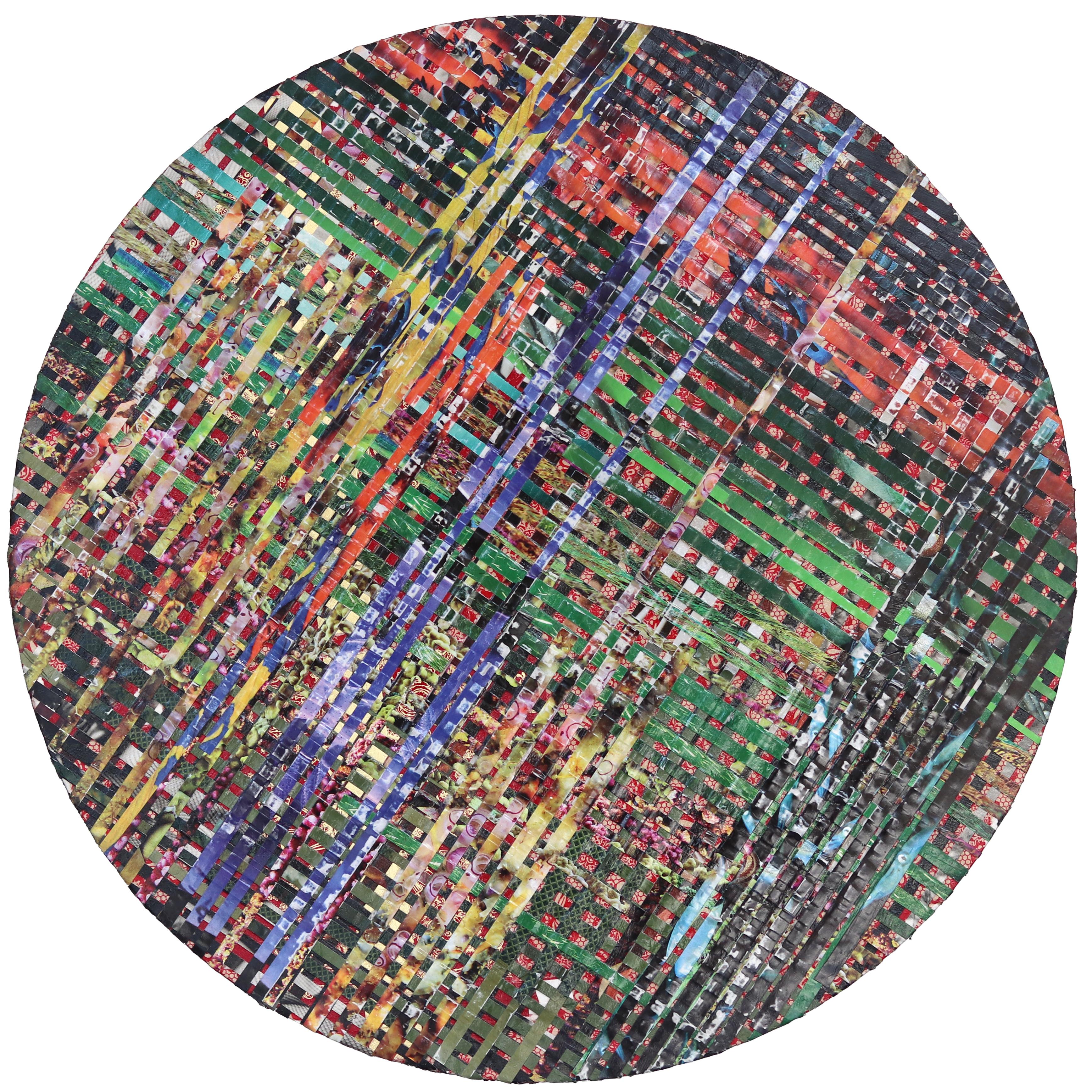 Ashleigh Sumner Abstract Painting - Birds of Paradise Lost - Round Abstract Colorful Mixed Media Artwork on Wood