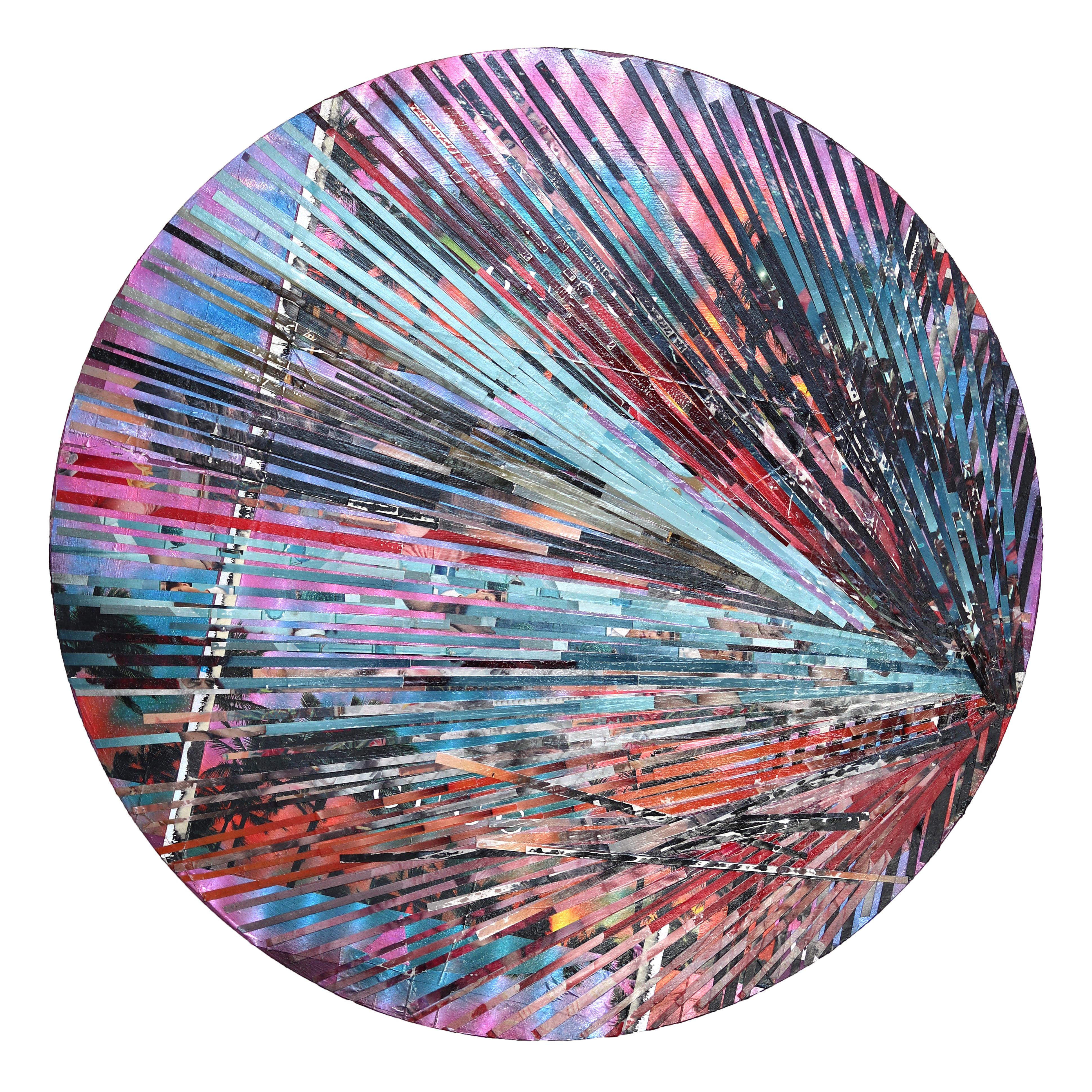 Phoenix Rising - Round Abstract Colorful Cool Tone Mixed Media Artwork on Wood