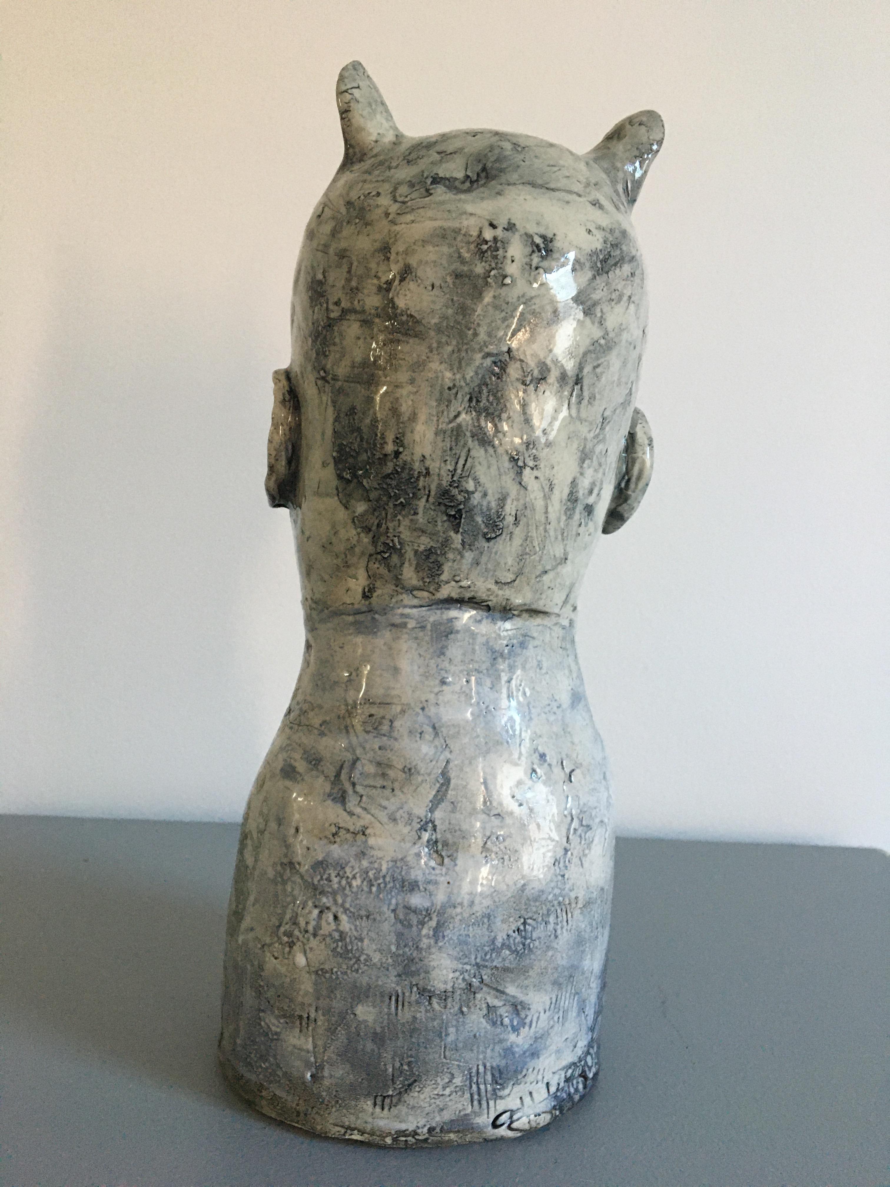 Ceramic Bunny Person: 'He wore it so no one would see him' - Contemporary Sculpture by Ashley Benton