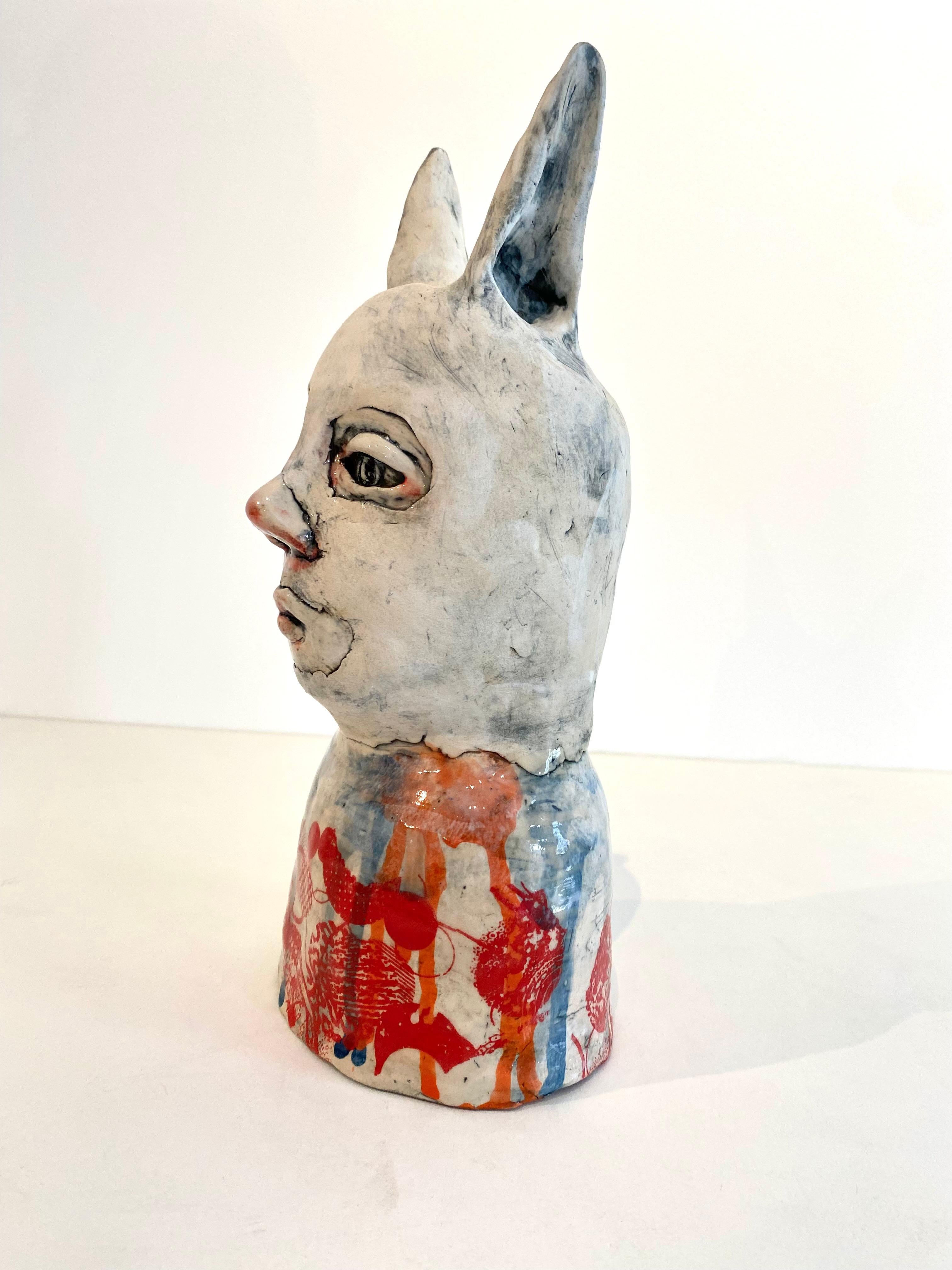 Ceramic Bunny Person: 'He’s love and light and all things bright and dark' - Sculpture by Ashley Benton