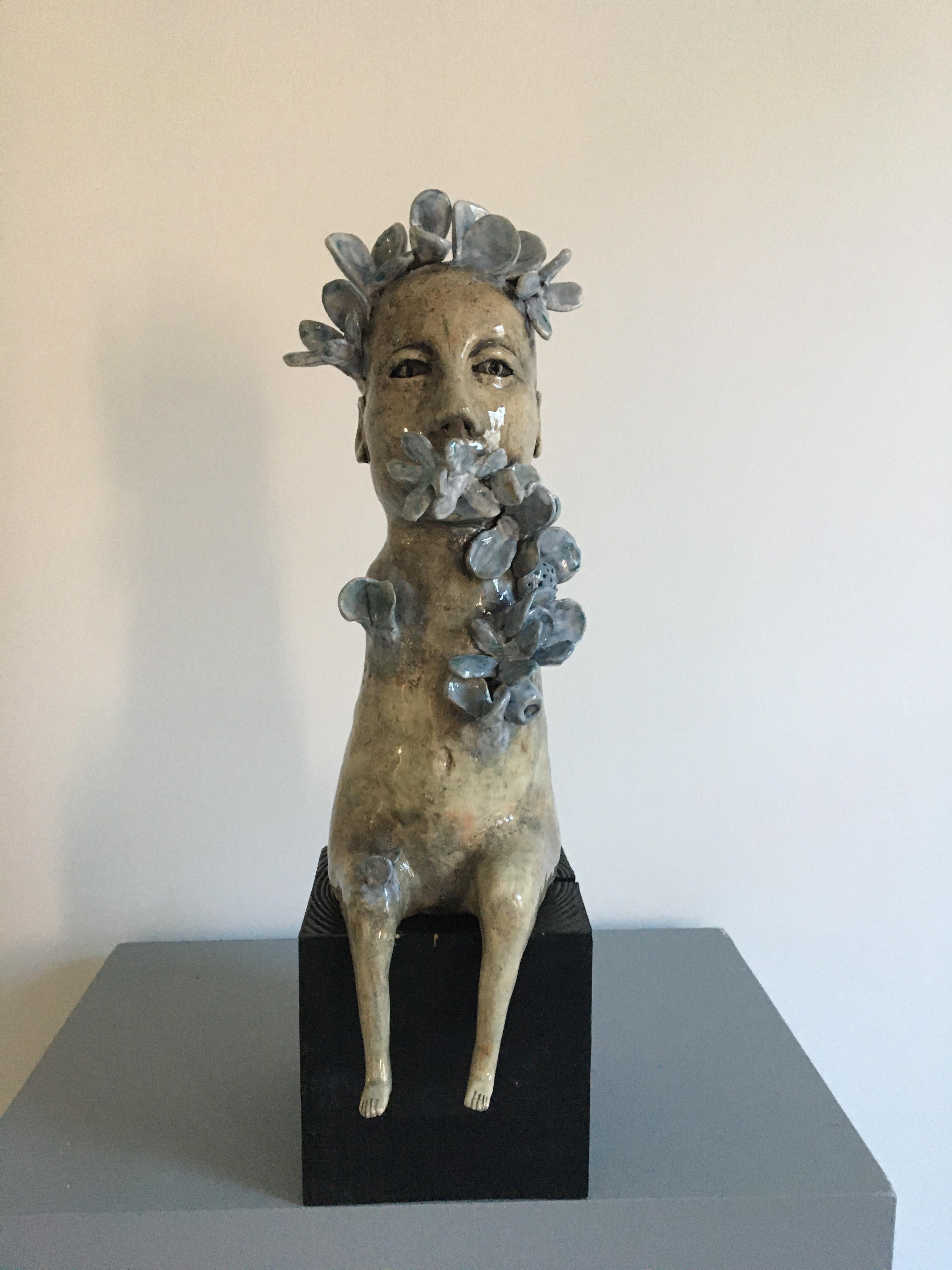 Ashley Benton Figurative Sculpture - Ceramic figure: 'Let go of expectations and experience the subtle and unbounded'