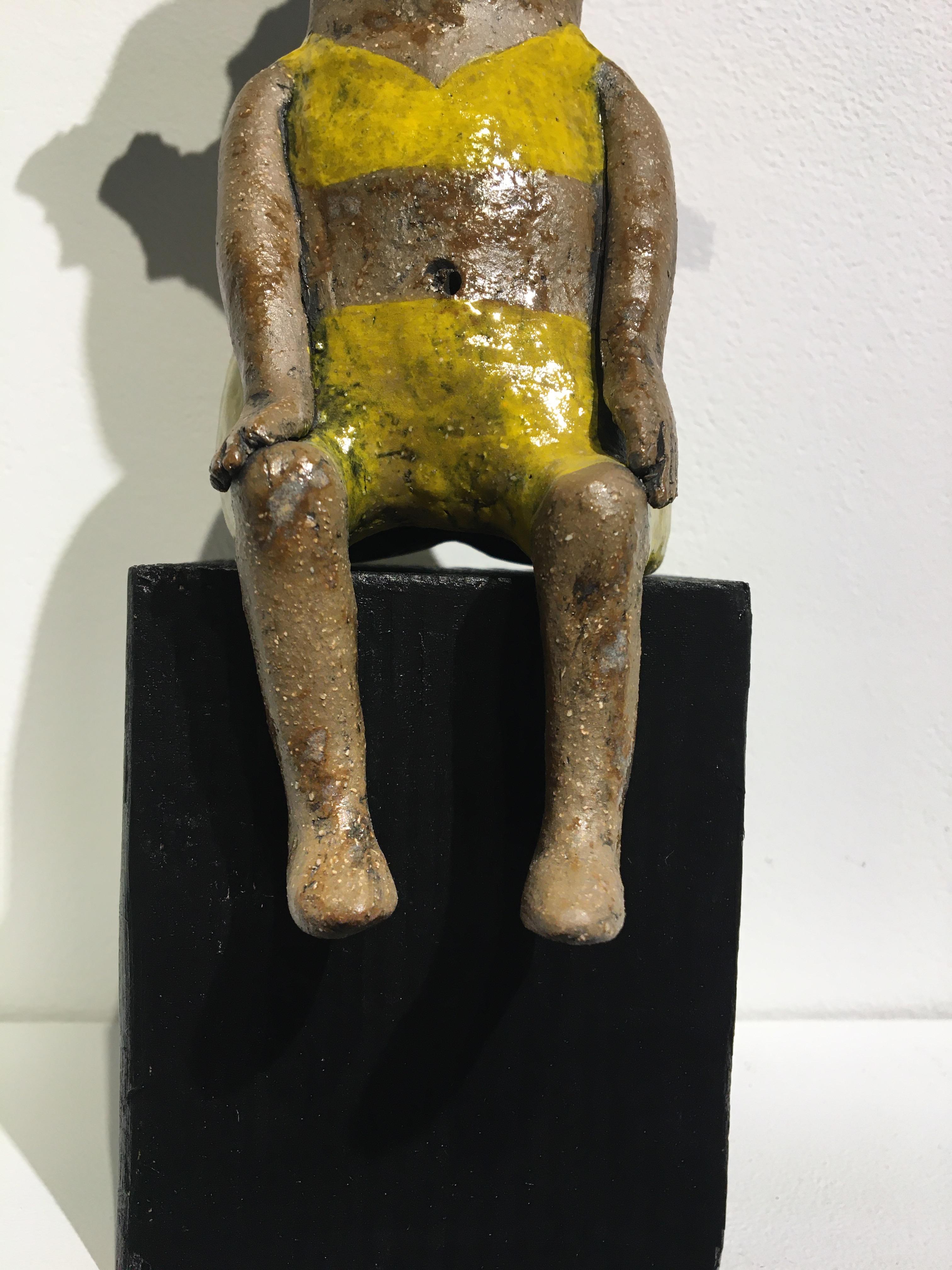 Ceramic figure on wood block: 'Hush up and hold me tight' 3