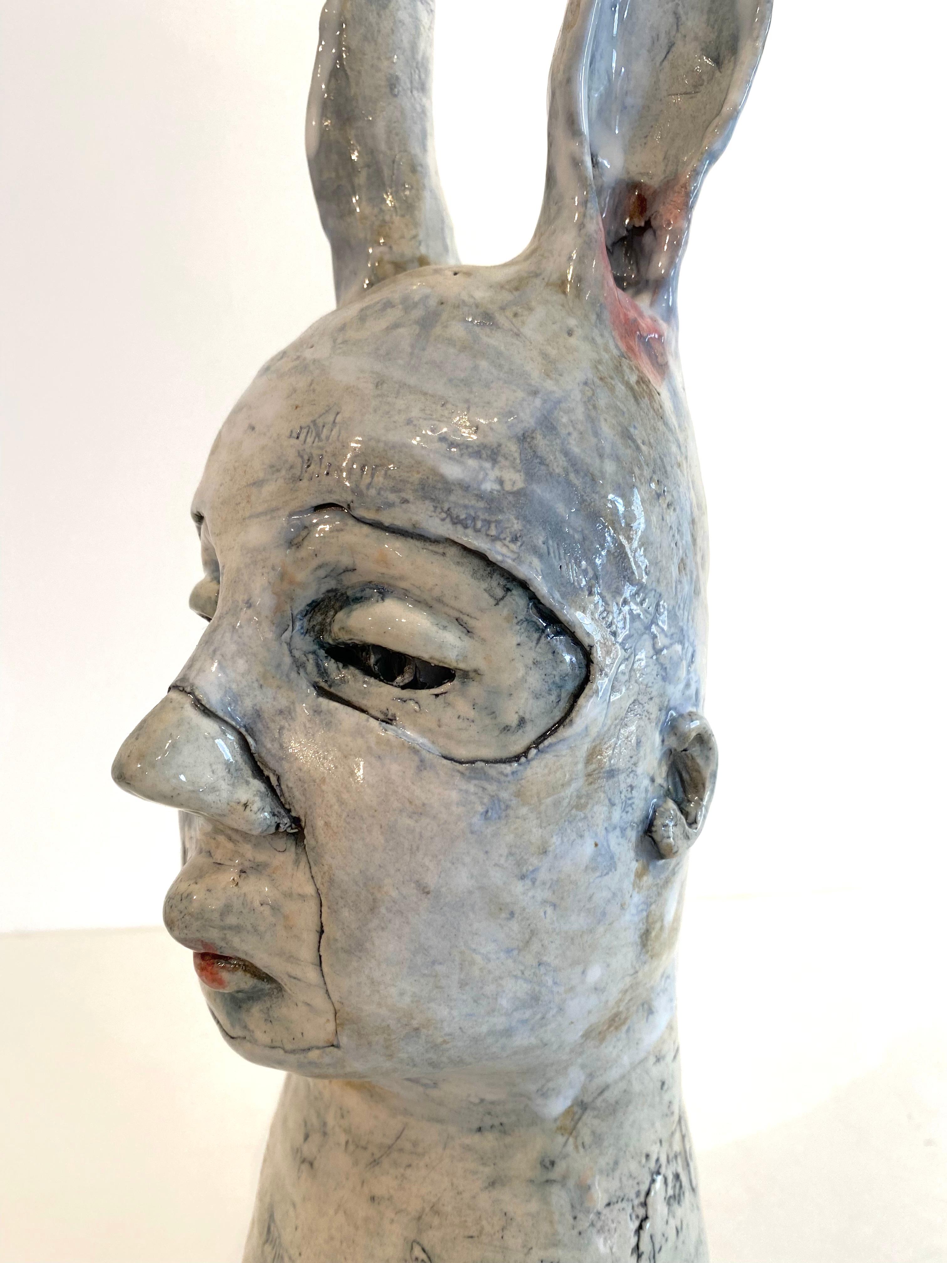 Ceramic Sculpture: 'He Is Put There To Show You Where You Aren't Free' - Beige Figurative Sculpture by Ashley Benton