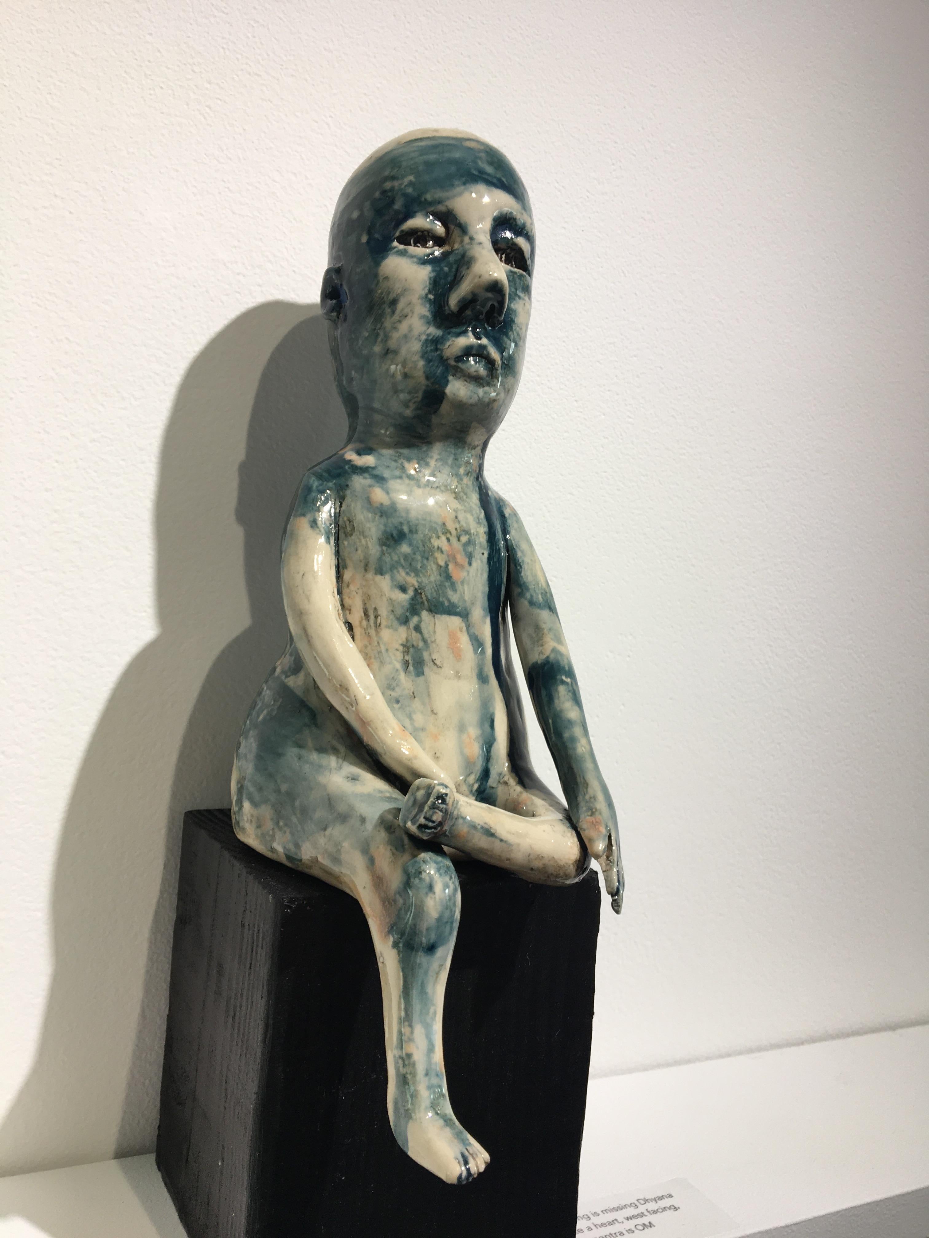 Ceramic: 'Bhumisparsa mudra east, water earth touching, humility mantra is HUM' - Sculpture by Ashley Benton