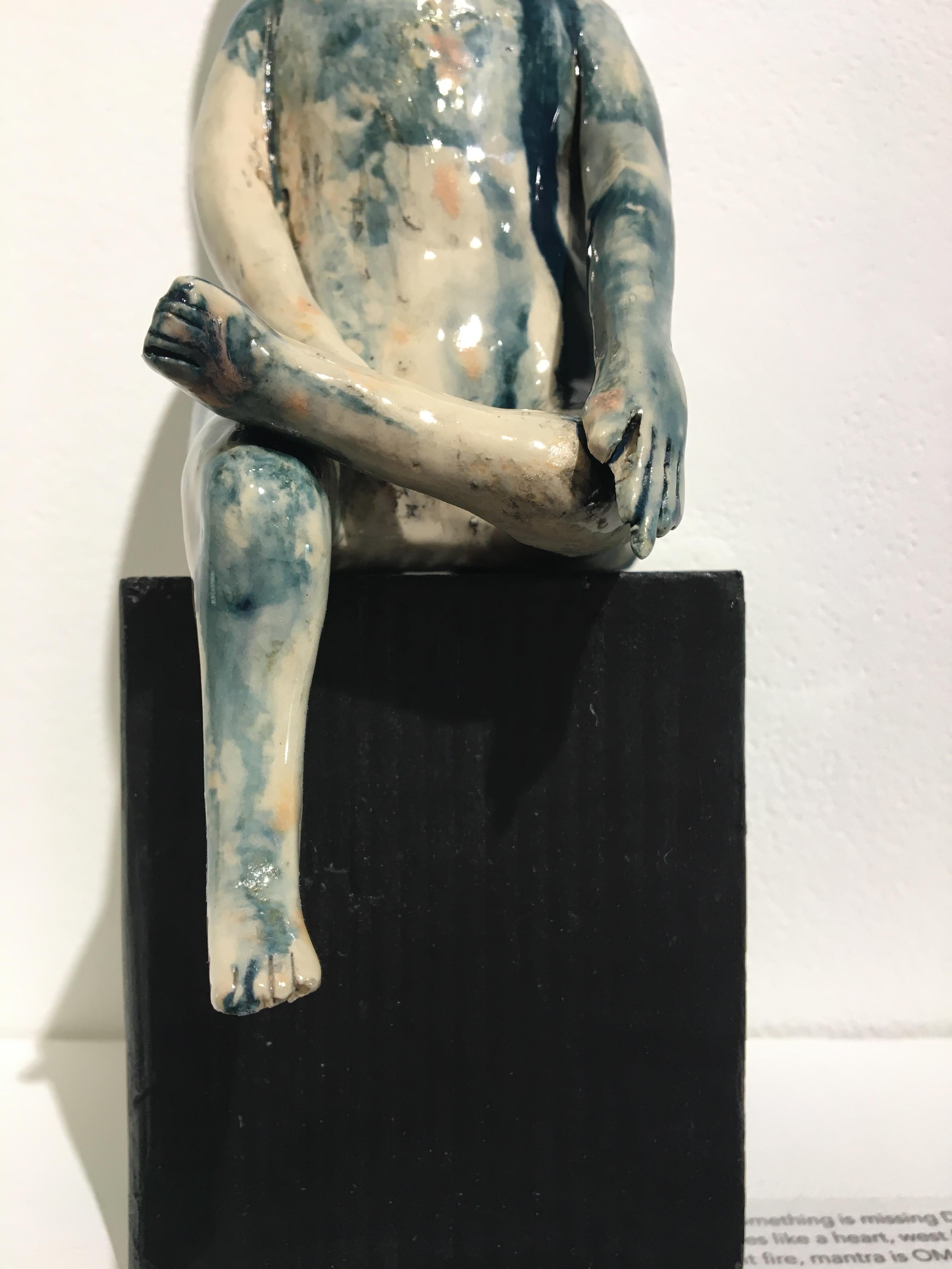 Ceramic: 'Bhumisparsa mudra east, water earth touching, humility mantra is HUM' - Contemporary Sculpture by Ashley Benton