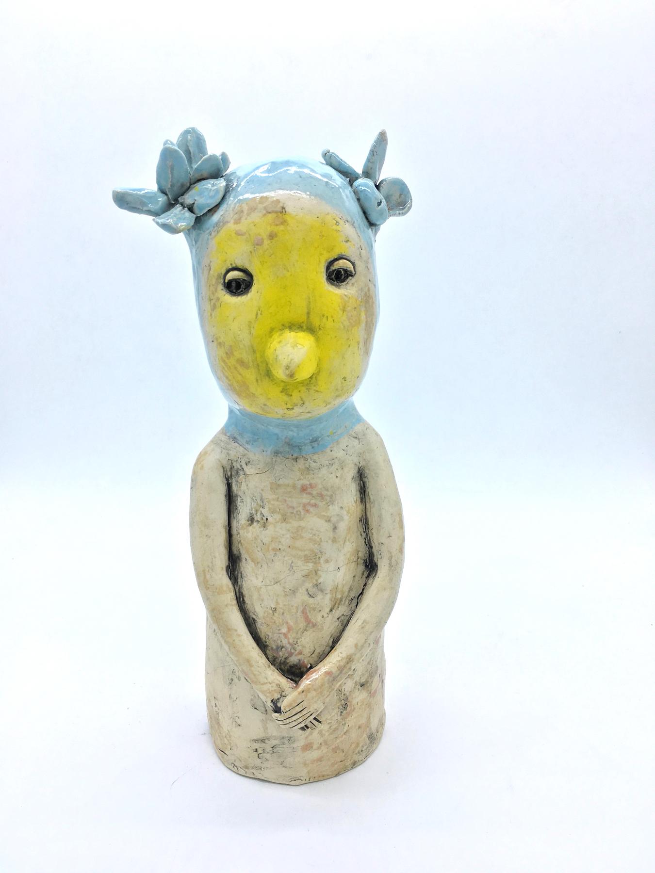 Ashley Benton Figurative Sculpture - Figurative ceramic sculpture: 'I am a sweet chickedee'