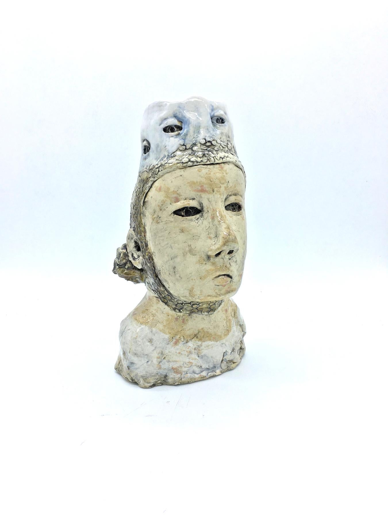 Ashley Benton Figurative Sculpture - Figurative ceramic sculpture: 'Once she could see she regretted looking'