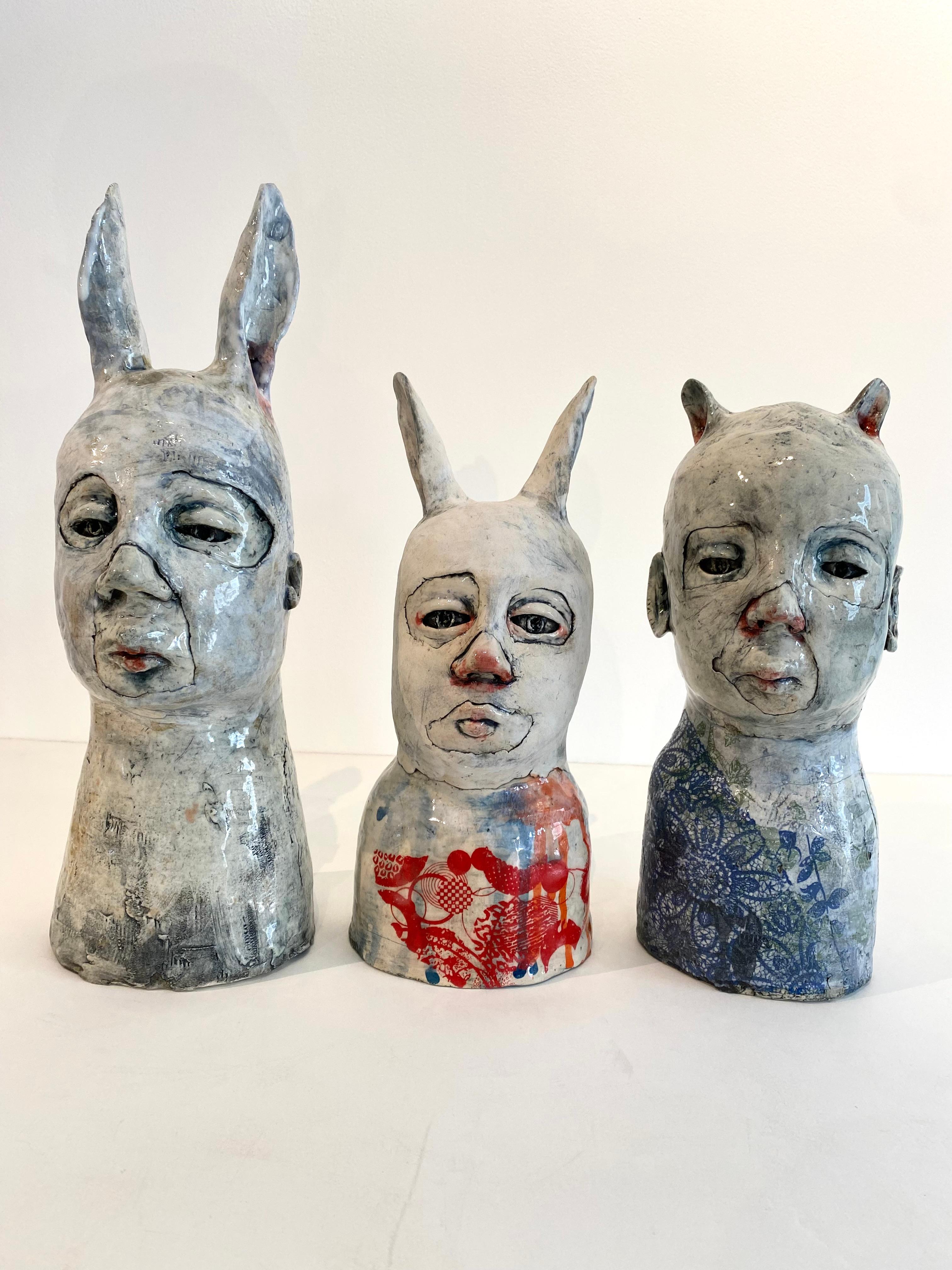 Ashley Benton Figurative Sculpture - Three Ceramic Sculptures: 'Three of a kind'