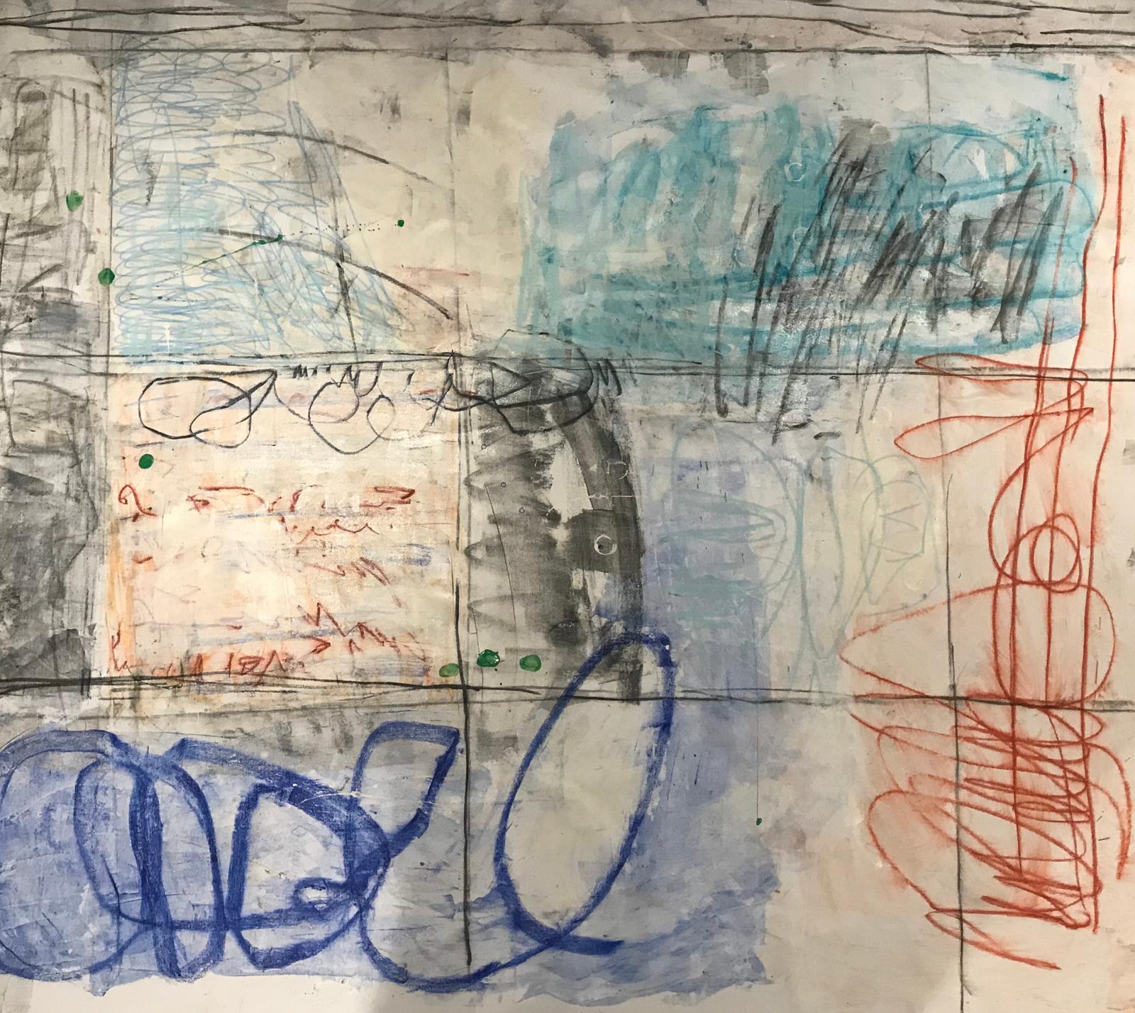 Ashley Chase Andrews Abstract Painting - Handwriting India 2, 2019, Acrylic and Charcoal on Unstretched Canvas, Signed 