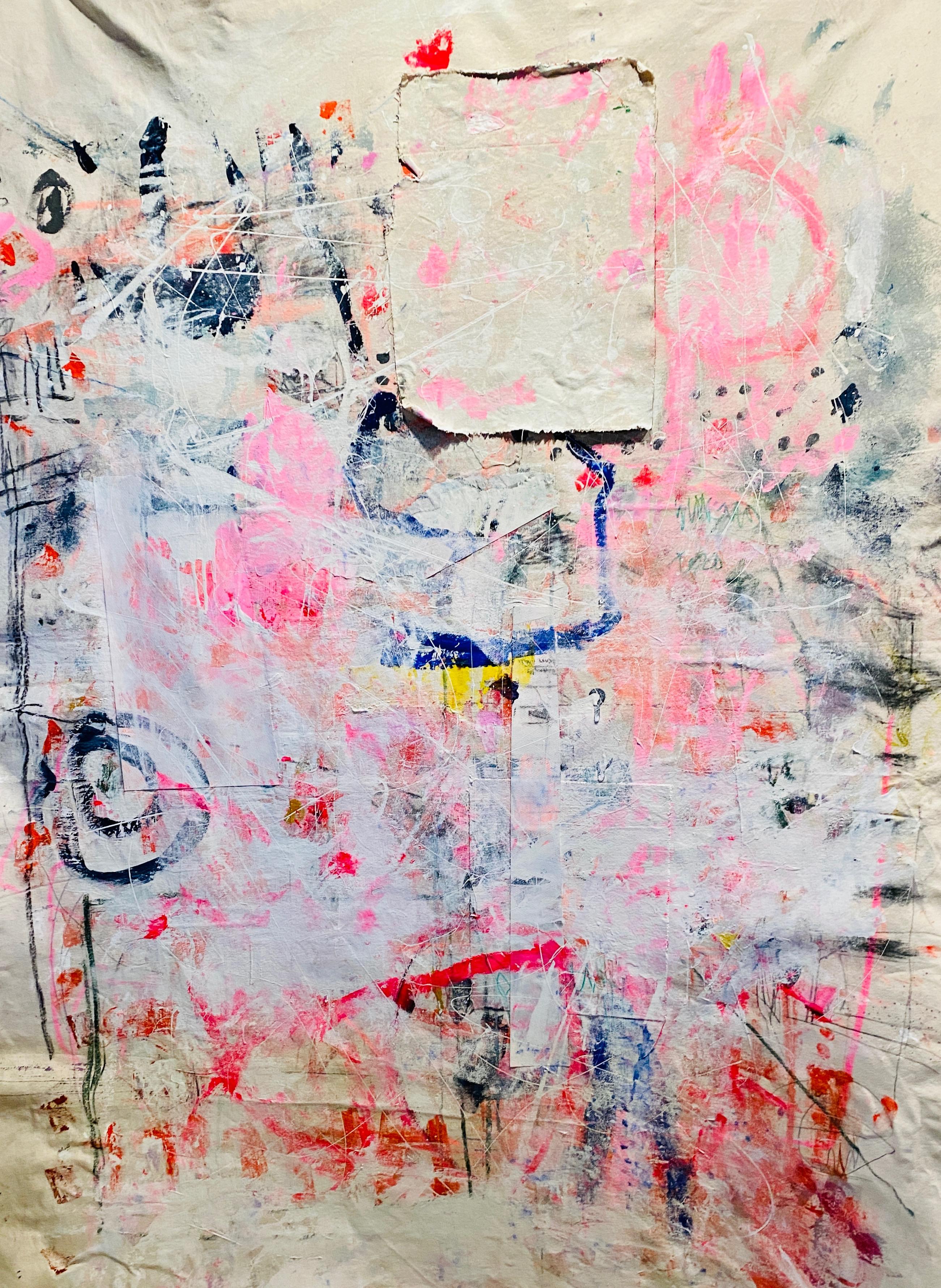 Ashley Chase Andrews Abstract Painting - Pink Graffiti, Abstract Acrylic and Charcoal on Unstretched Canvas, Signed 