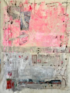 Pink Handwriting, Abstract Acrylic and Charcoal on Unstretched Canvas, Signed 