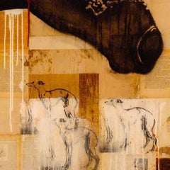Mr. Brown, Sepia Mixed Media Painting, man with horse