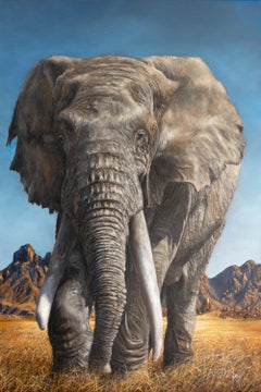 Vintage African Elephant-original realism wildlife oil painting-contemporary Art