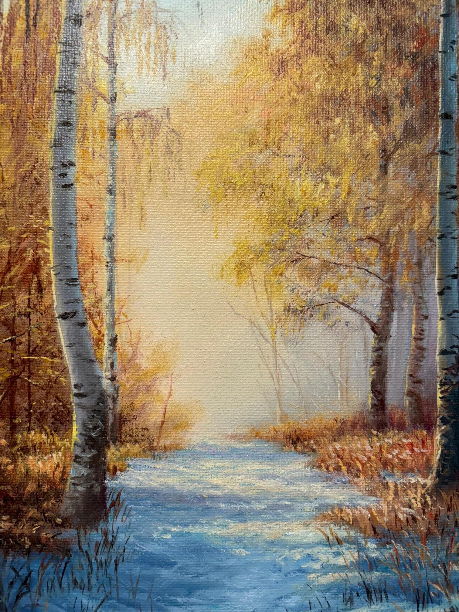 A Silver - peinture à l'huile de paysage réaliste - œuvre d'art contemporain - Beige Landscape Painting par Ashley Davies