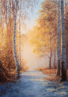 Golden Silver - pintura al óleo paisaje realismo original - Obra de Arte contemporánea