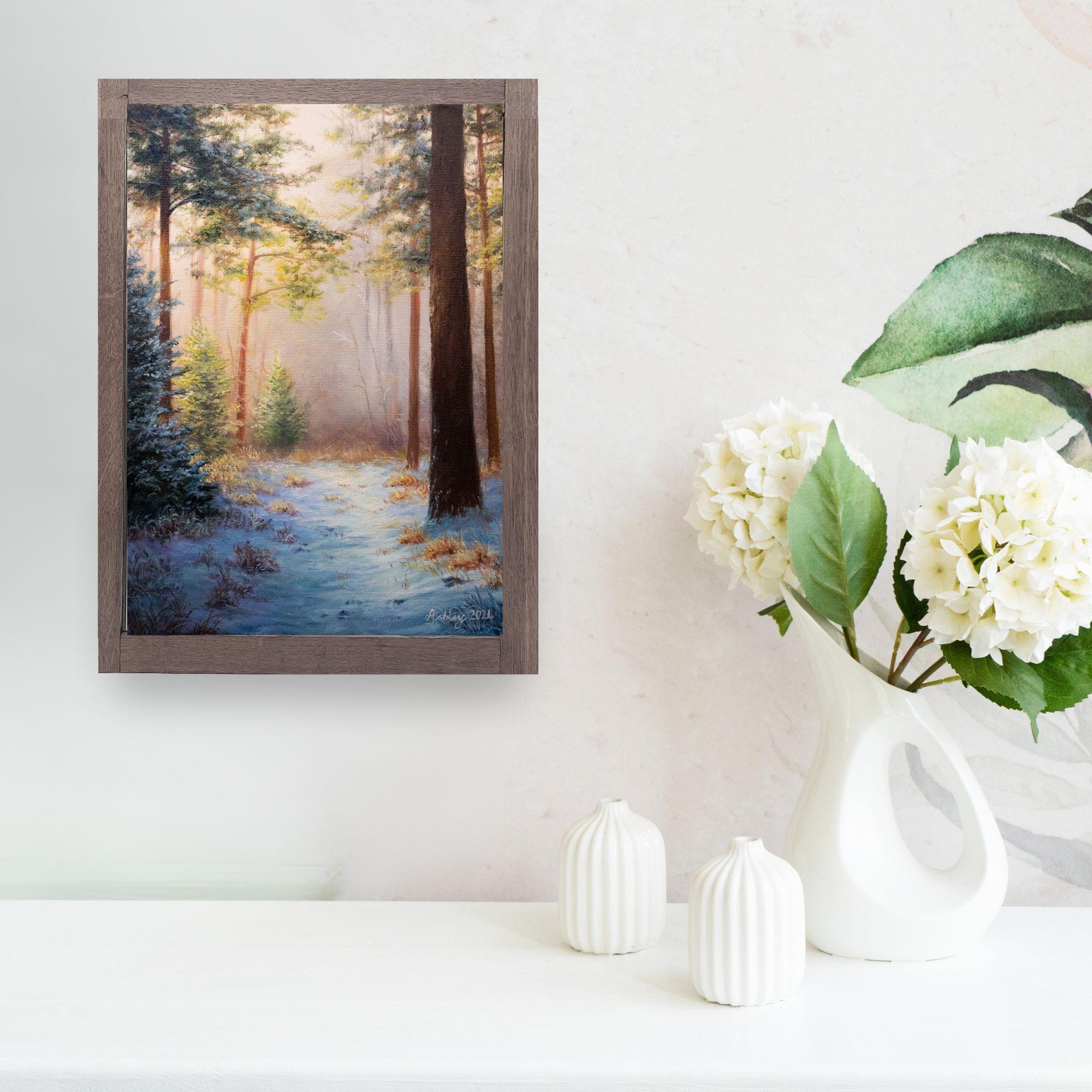 Winter Clearing -contemporary Artwork - original realism landscape oil painting - Painting by Ashley Davies