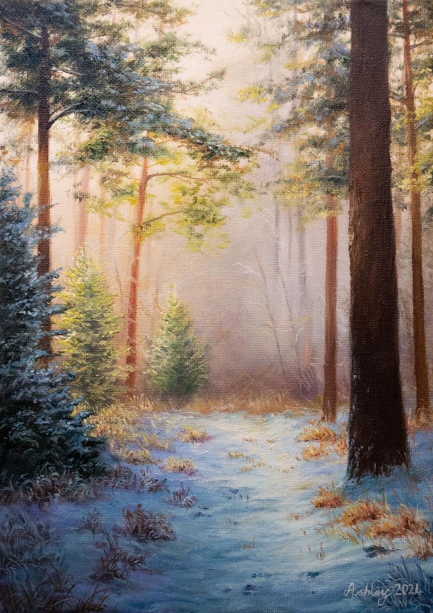 Ashley Davies Landscape Painting - Winter Clearing -contemporary Artwork - original realism landscape oil painting