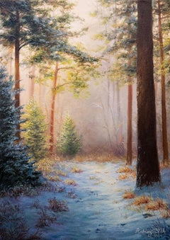 Despeje de invierno -obra de arte contemporánea - pintura al óleo original paisaje realismo