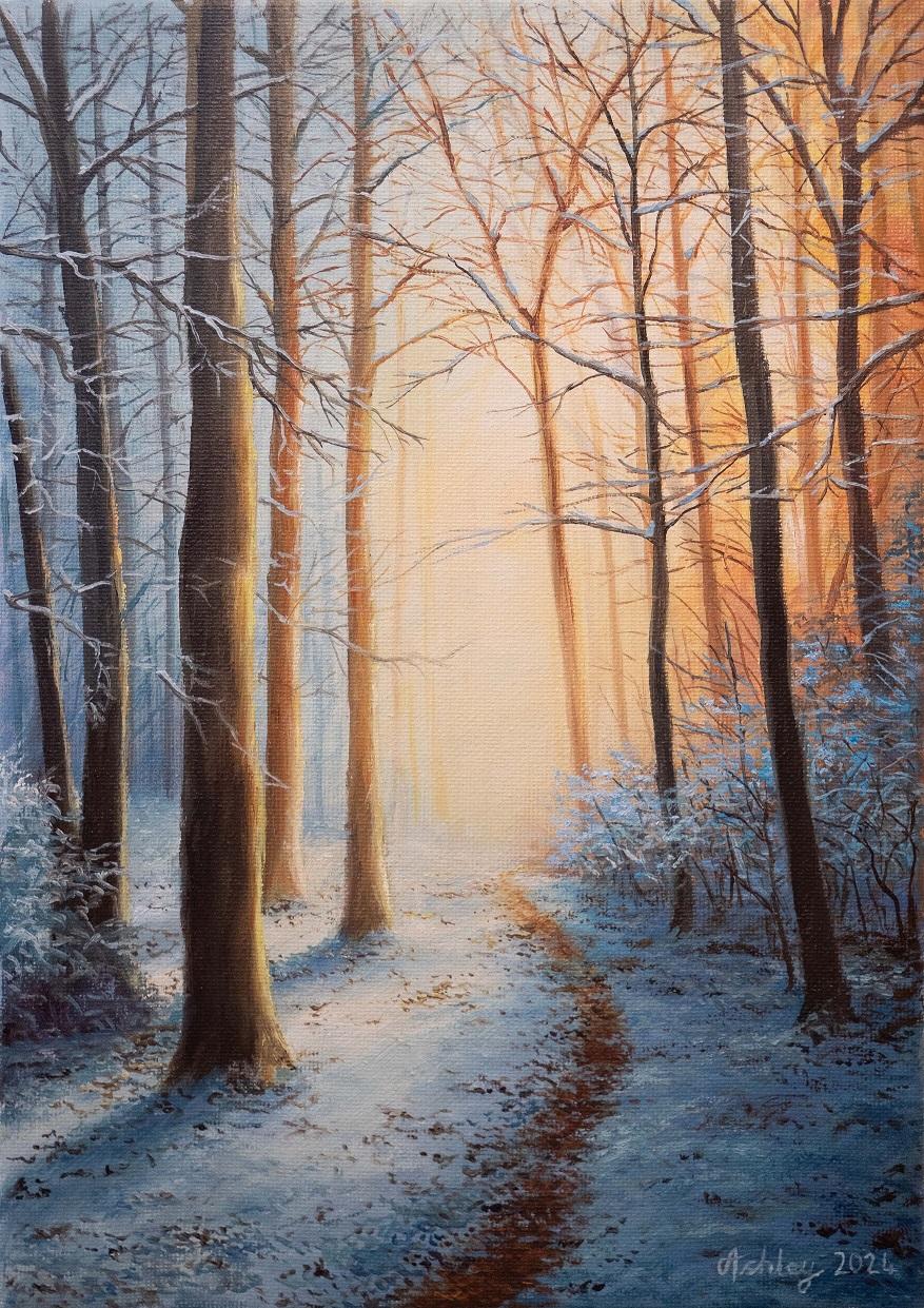 Landscape Painting Ashley Davies - A Winter Trail - peinture à l'huile de paysage réaliste - œuvre d'art contemporain