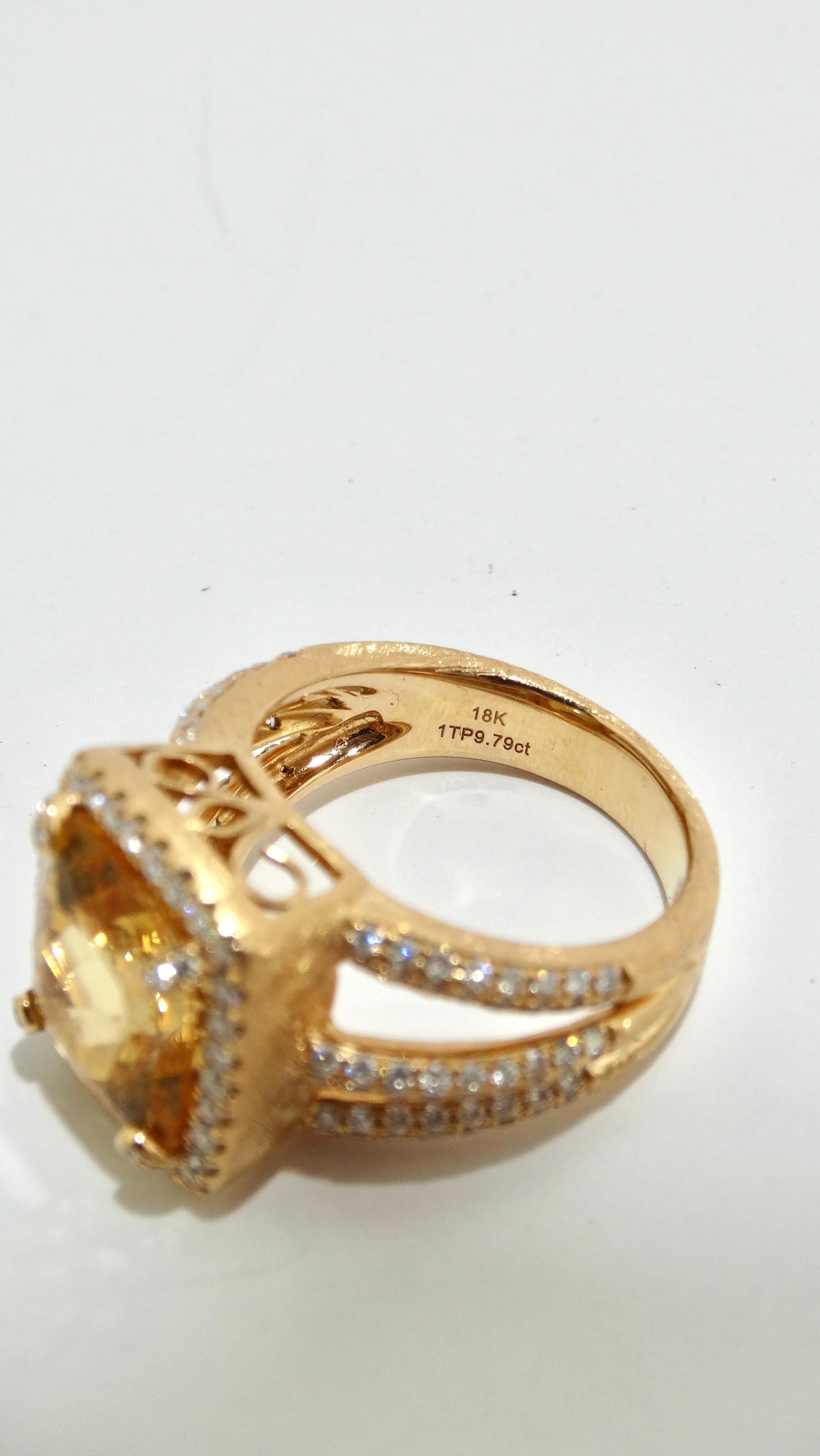 Ashley Morgan 18k Rose Gold, Golden Topaz, and Diamond Ring In Good Condition In Scottsdale, AZ