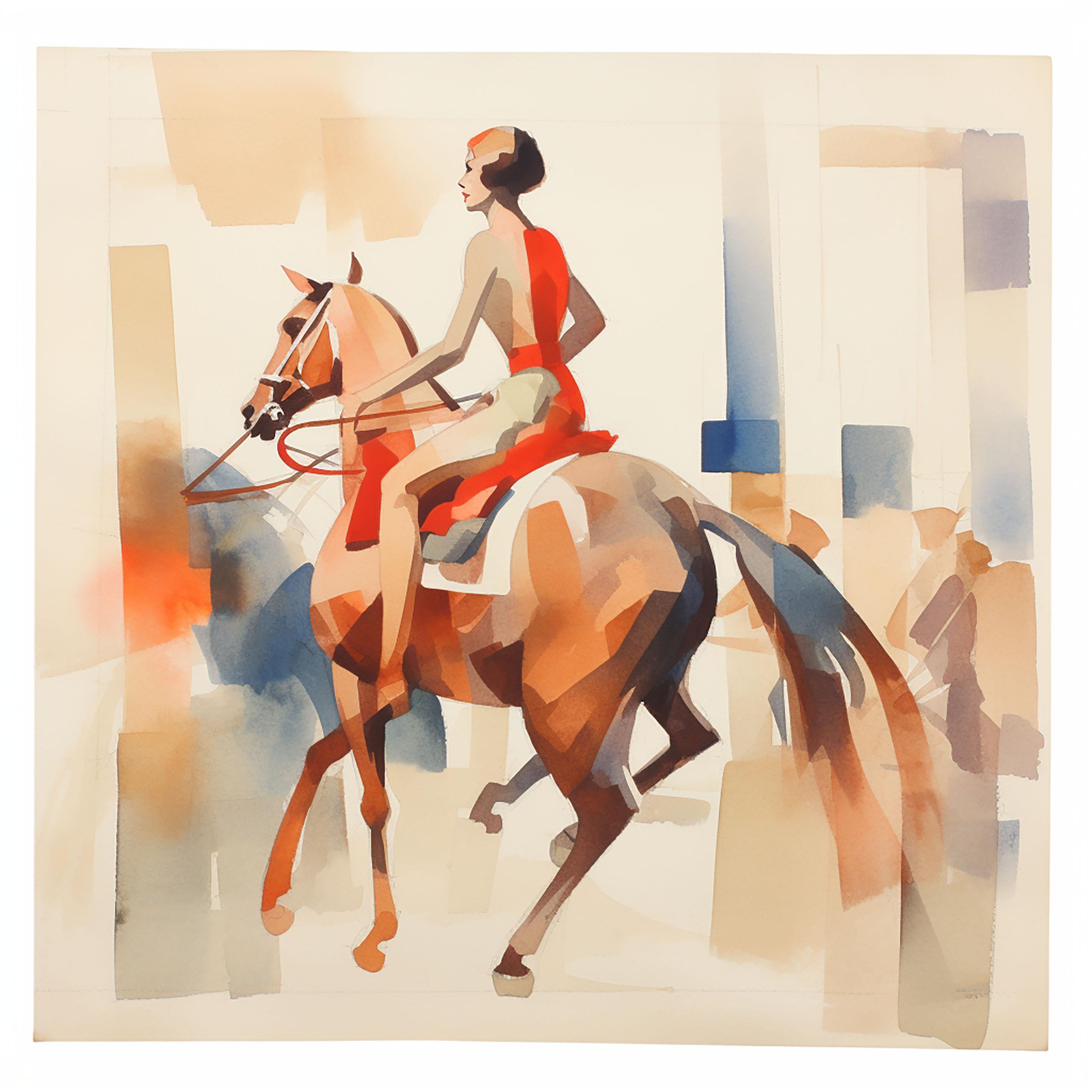 Ashley Snyder Animal Painting - Commanding Curve - Equestrian Watercolor 