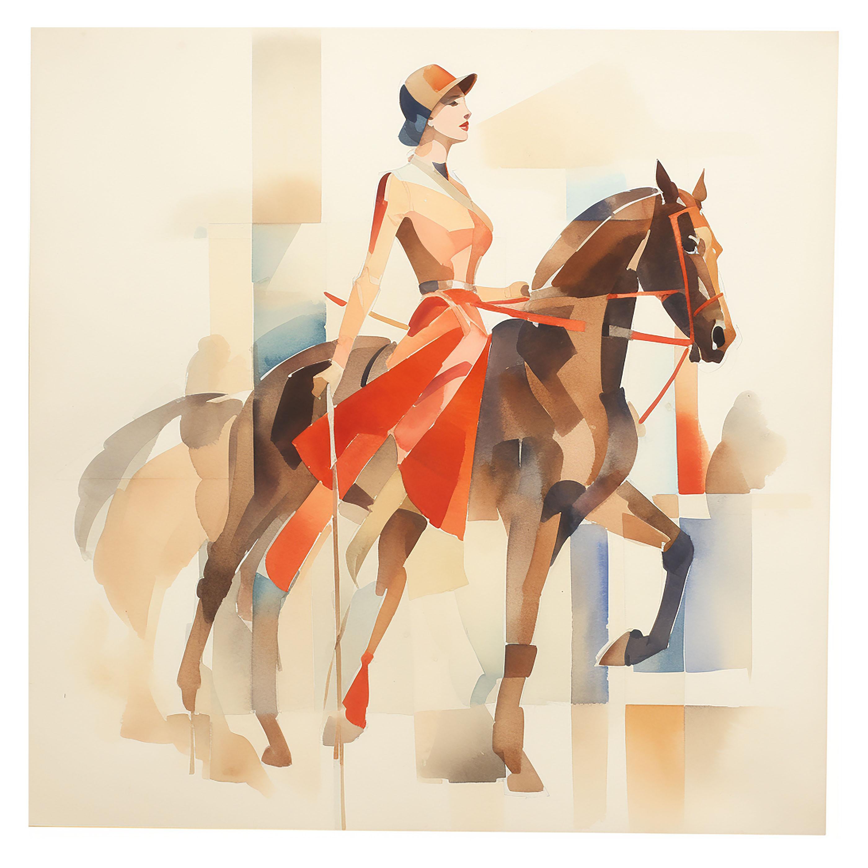 Aquarelle de Victory Gallop - Équitation