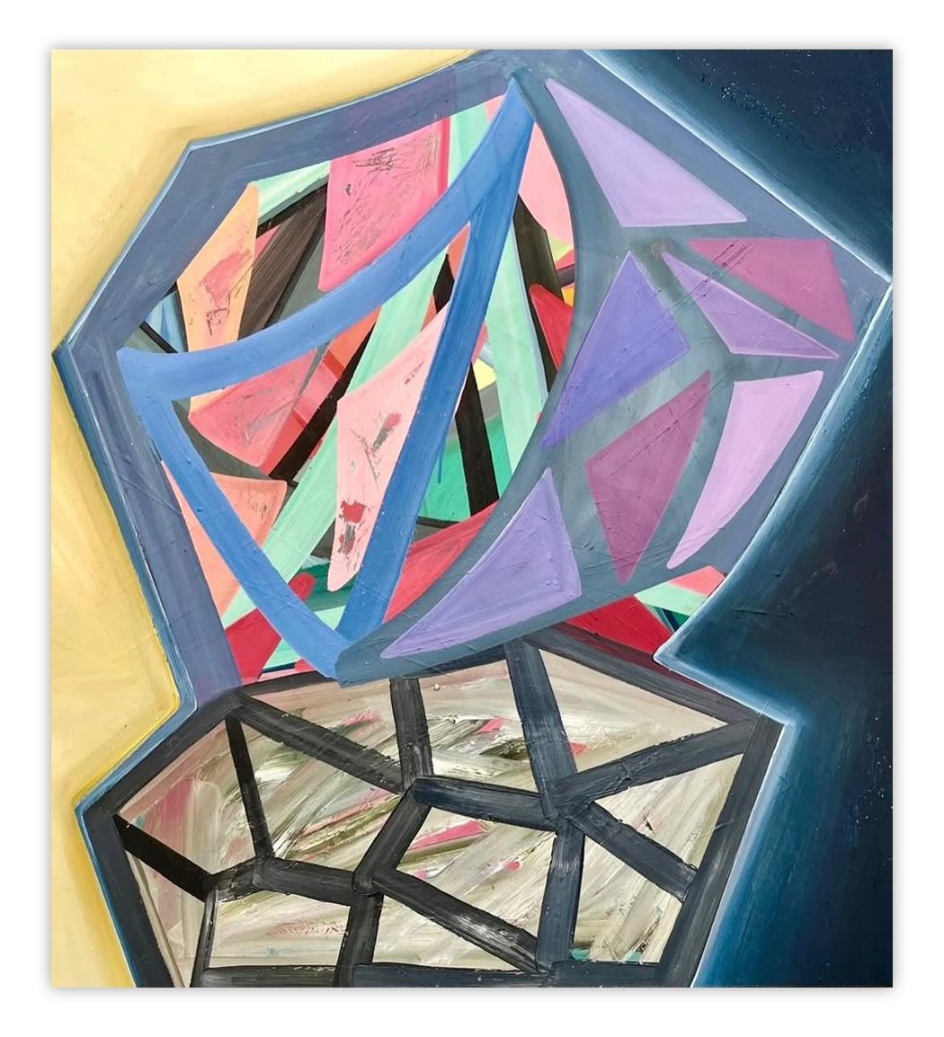 Unframed (sides painted white).

Ashlynn Browning’s abstract works are a powerful exploration of psychological narrative through an intuitive, layered painting process. By merging geometric precision with organic, fluid forms, Browning creates