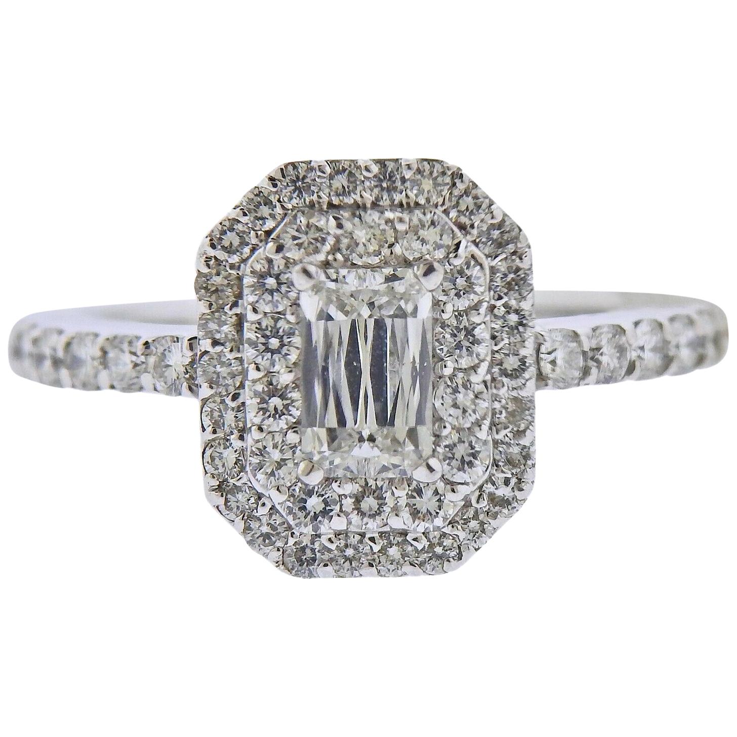 Ashoka 1.48 Carat Diamond Gold Double Halo Engagement Ring For Sale