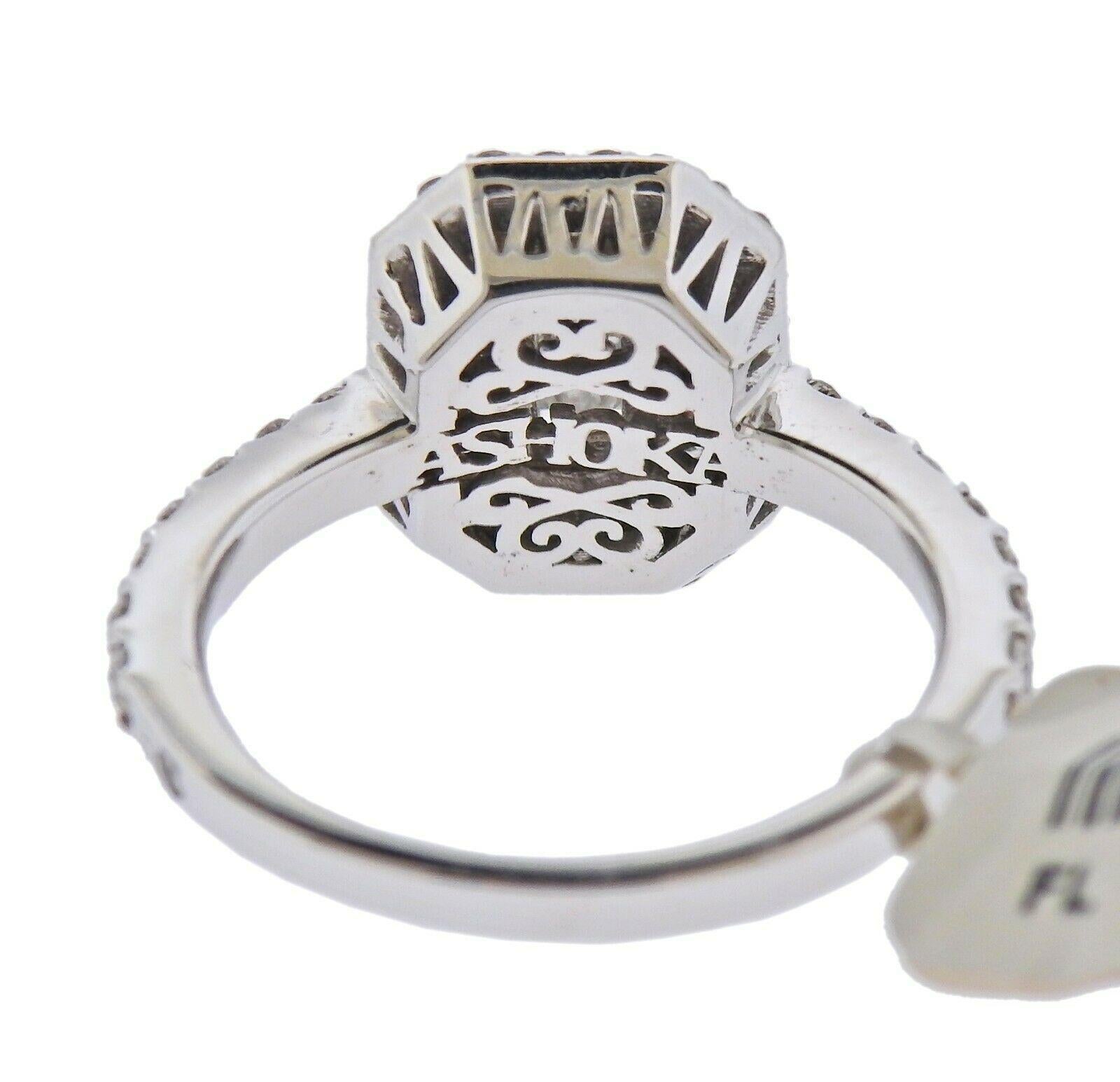 Square Cut Ashoka 1.48 Carat Diamond Gold Double Halo Engagement Ring For Sale