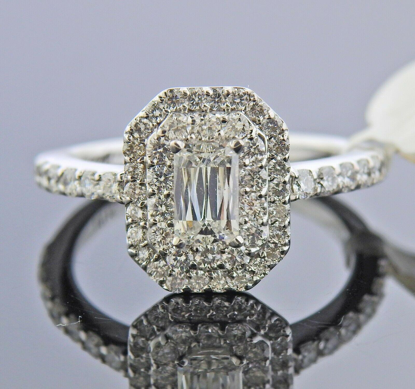 Women's Ashoka 1.48 Carat Diamond Gold Double Halo Engagement Ring For Sale