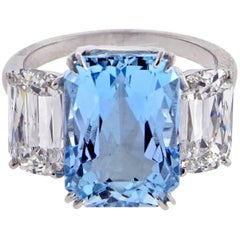 Ashoka Diamond and Aquamarine Ring