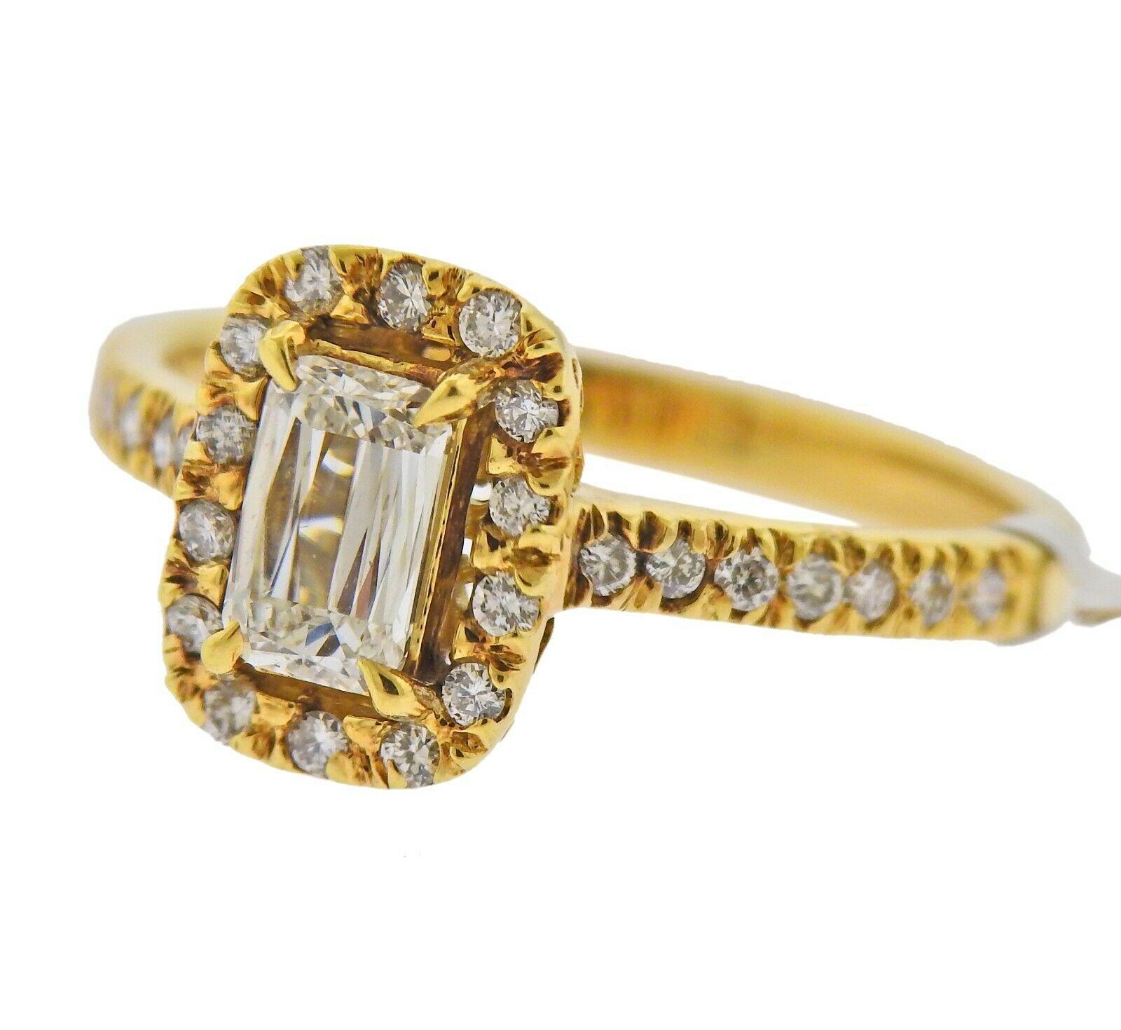 18k yellow gold ring by Ashoka. Set with a total of 0.88ctw of Si1/H diamonds. Ring size - 6.75, ring top - 11mm x 8.5mm. Marked -  18kt,  Ashoka, BG. Weight - 3.9 grams. Brand new store sample, retail $7400
