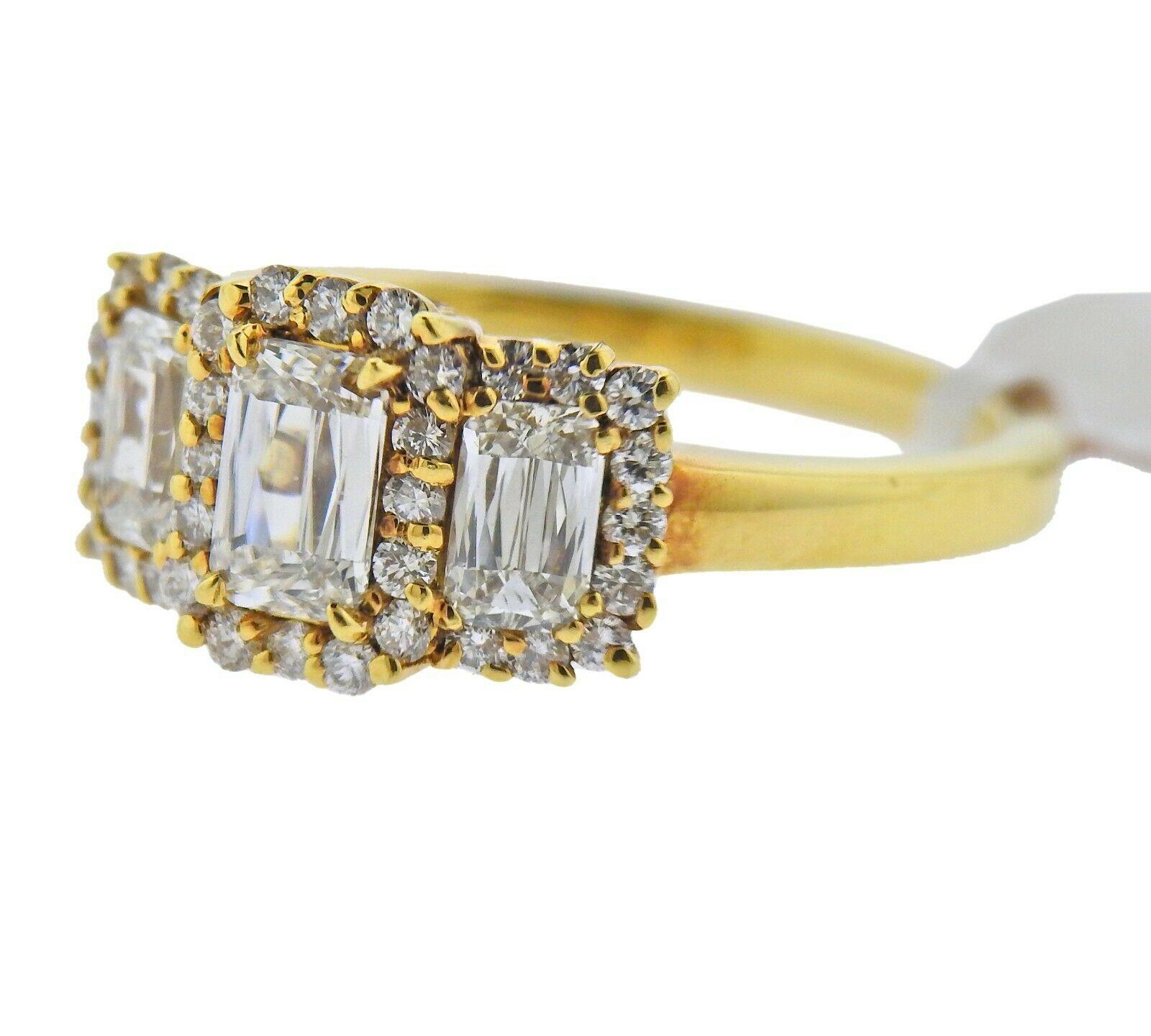 18k yellow gold ring by Ashoka. Set with a total of 0.88ctw of Si1/H diamonds. Ring size - 6.75, ring top - 9mm x 15mm. Marked -  18kt,  Ashoka, BG.. Weight - 5 grams. Brand new store sample, retail $7400
