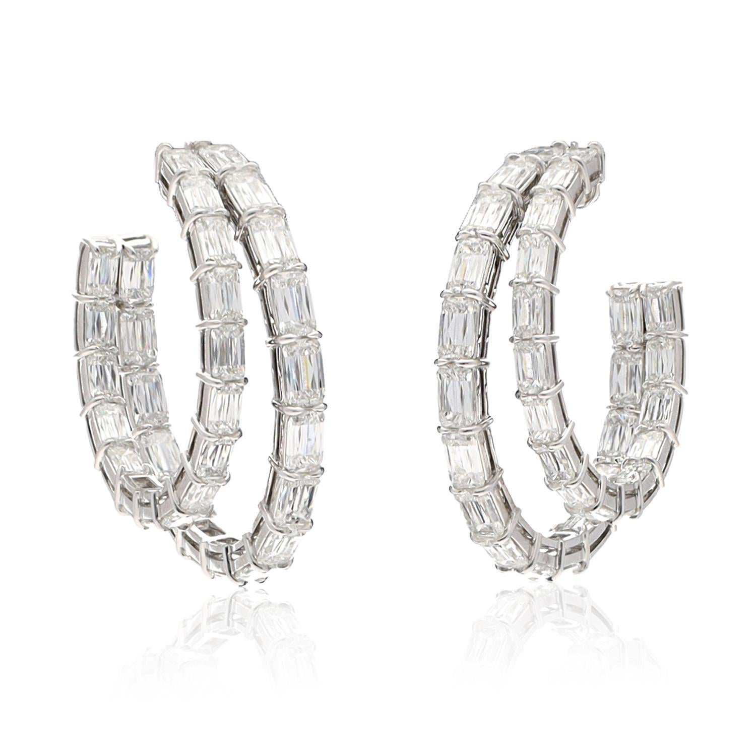 Taglio smeraldo ASHOKA Spiral Diamond Hoop Earrings in vendita