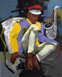 Bandwala, Drowsy, Acrylic on Canvas, Red, Yellow, Contemporary Artist "In Stock"