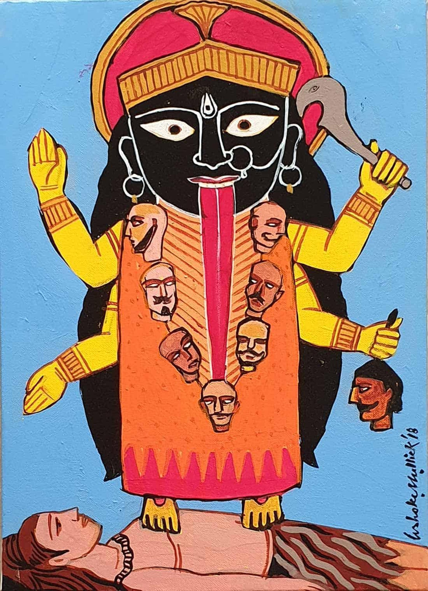 Ashoke Mullick Kali Goddess Of Hindu Acrylic On Canvas Red