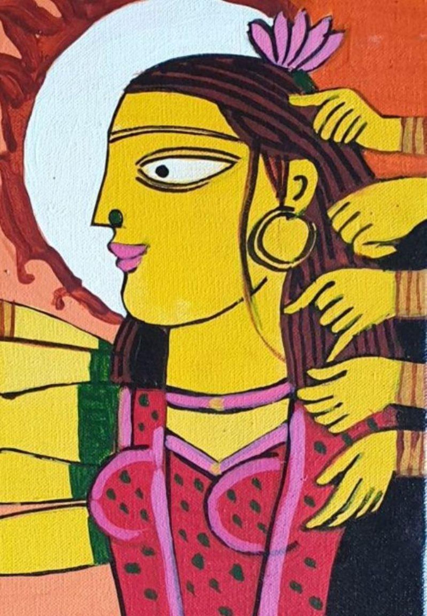 Ashoke Mullick Maa Durga Acrylic On Canvas Red Yellow Green Contemporary Artist In Stock For Sale At 1stdibs