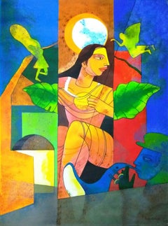 Woman on the Window, under the Moon, Angels Hovering, Red, Green colour"In Stock"