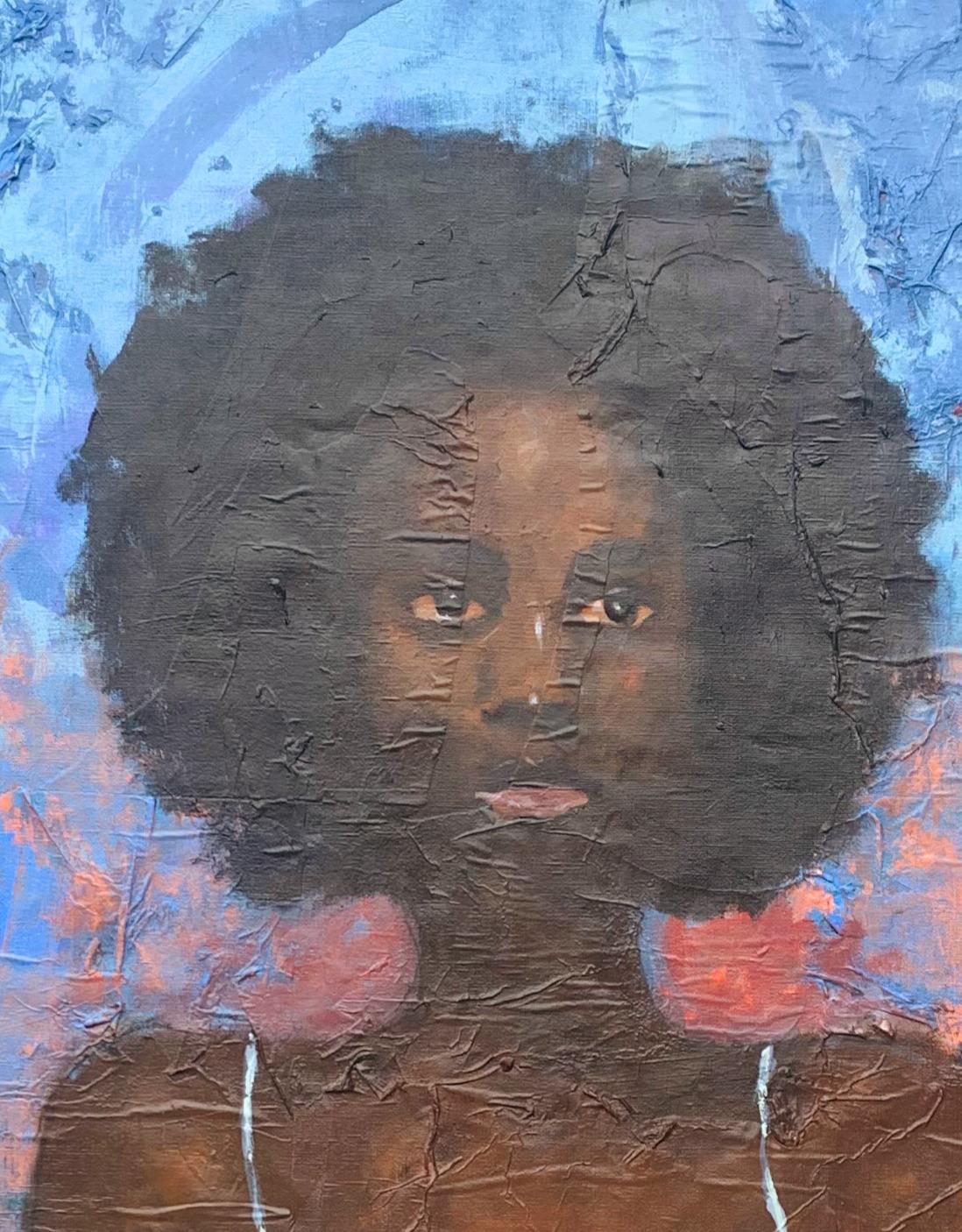 Untitled 2 - Blue Portrait Painting by Ashola'sa Daniel