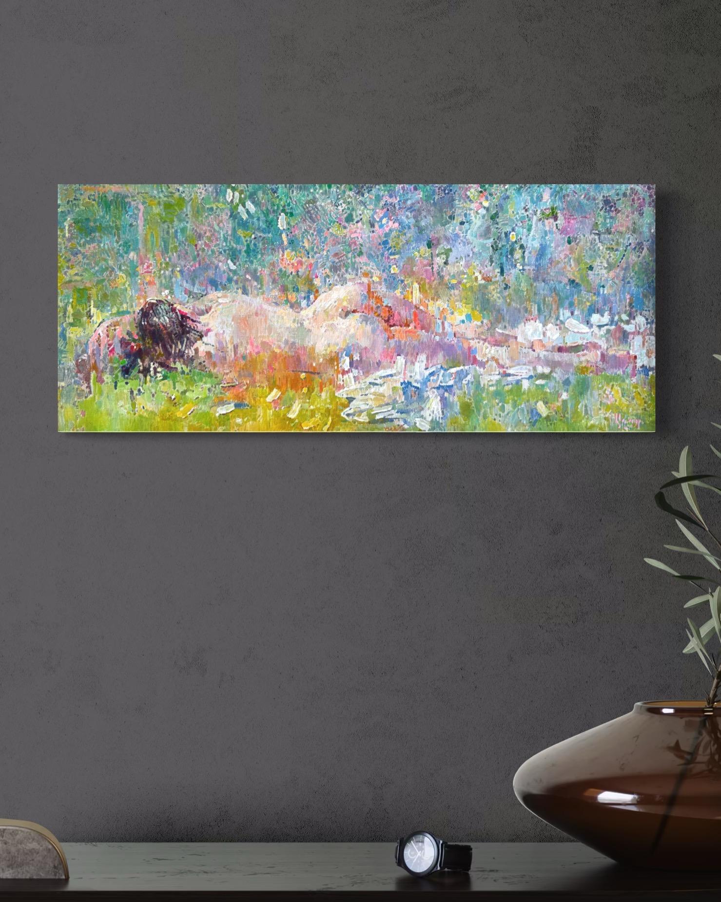 Tra i fiori selvatici, pittura a olio di donne nude, opera d'arte fatta a mano, pezzo unico - Painting Impressionismo di Ashot Muradyan