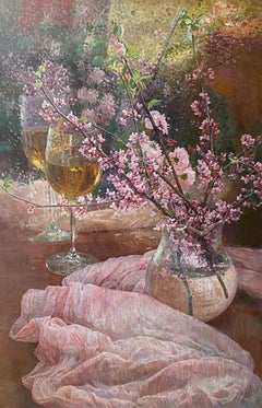 Peinture à l'huile originale en forme de fleur de cerisier, œuvre d'art faite à la main, exemplaire unique