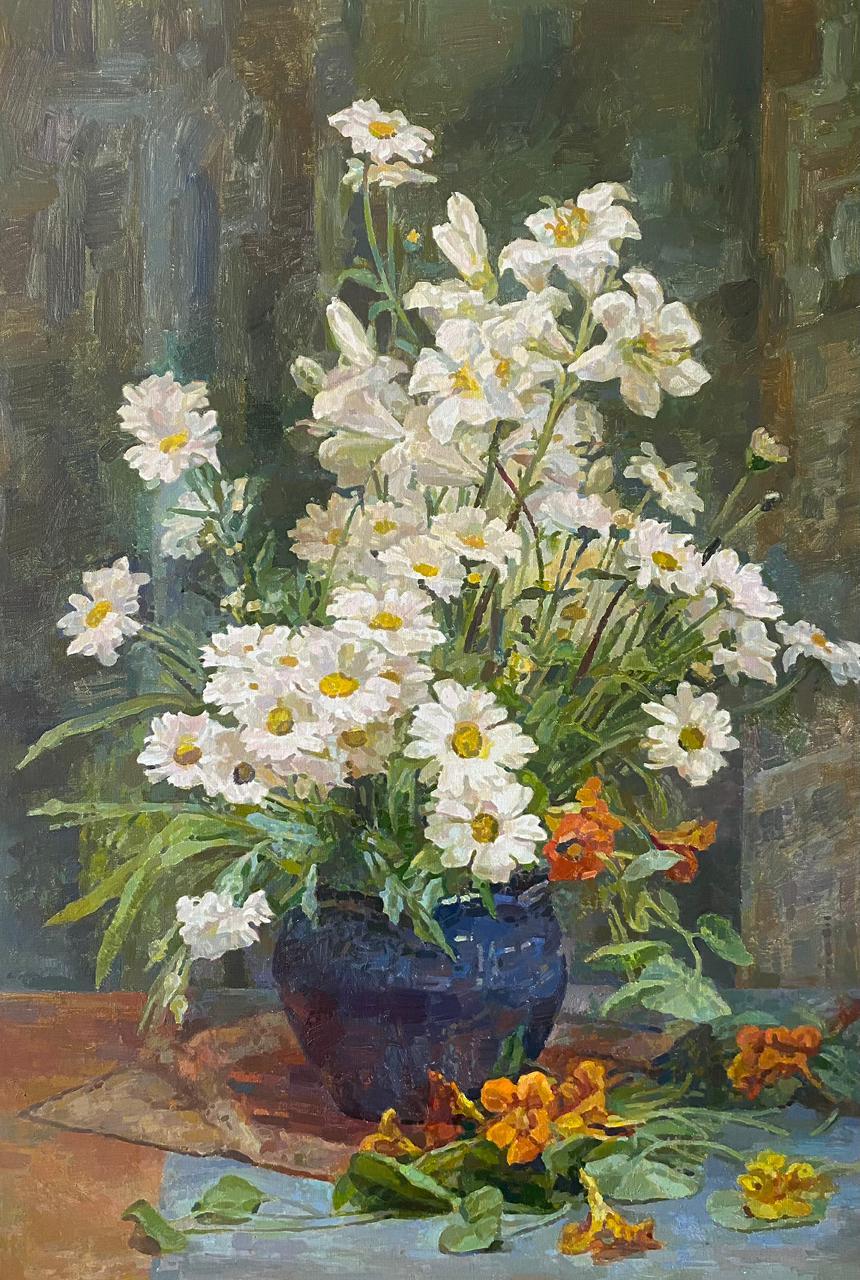 Ashot Muradyan Still-Life Painting - Daisy Bouquet, Original Oil Painting, Handmade Artwork, One of a Kind